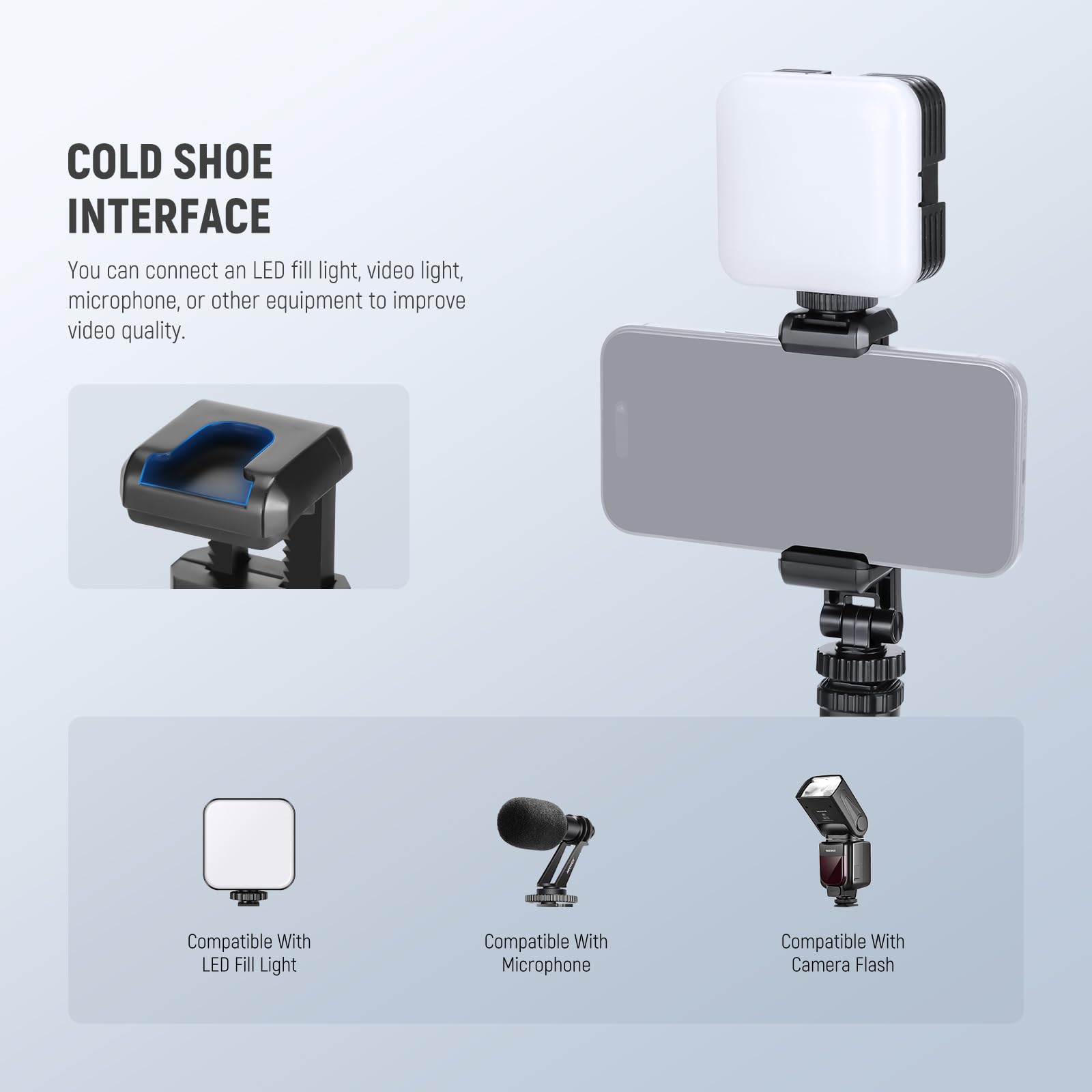 Neewer Basic Phone Tripod Mount Holder With 1/4'' Thread & Cold Shoe, 2.36''-3.54''/6-9Cm 360 Rotatable Camera Mount Cellphone C