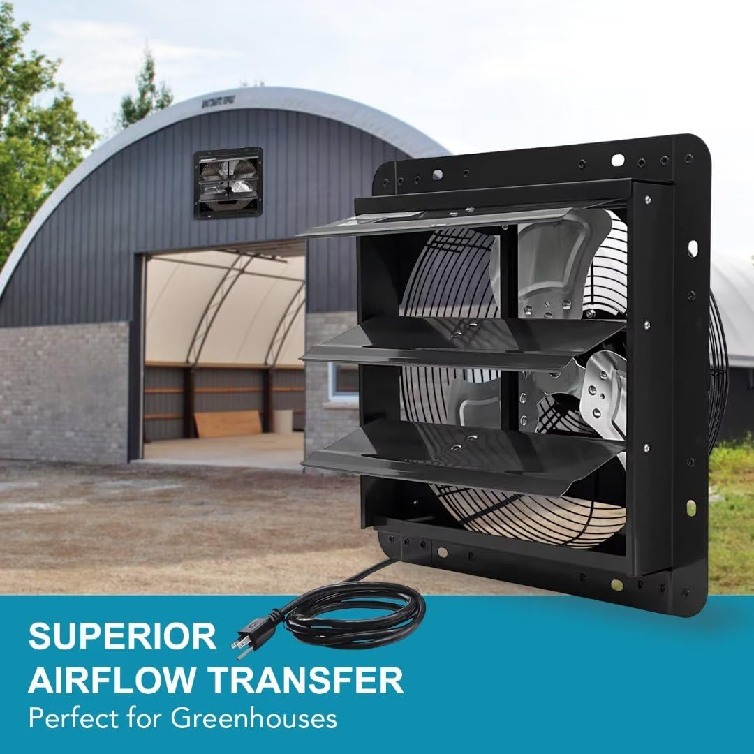 Ventisol 14 Inch Shutter Exhaust Fan Wall Mounted, Aluminum Blades, With 1.65 Meters Power Cord Kit, Max.1950Cfm, Ventilation Fa