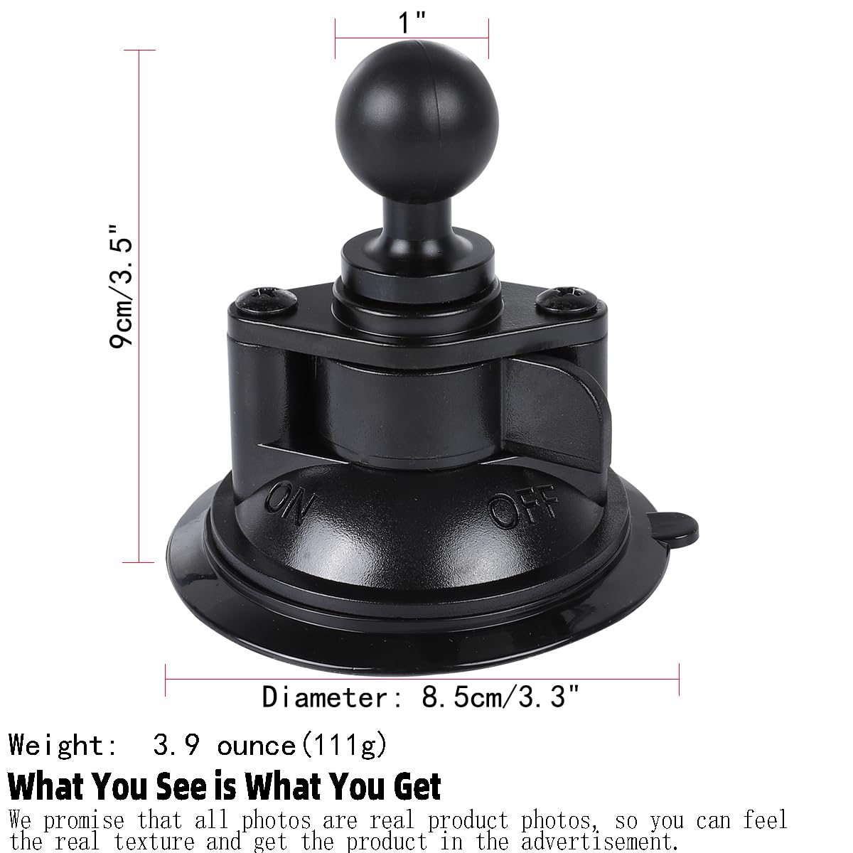 Leenconghui Suction Cup Base Mount With 25Mm/1'' Ball,Compatible With Ram Mounts And Other B Size Double Ball Socket Arm