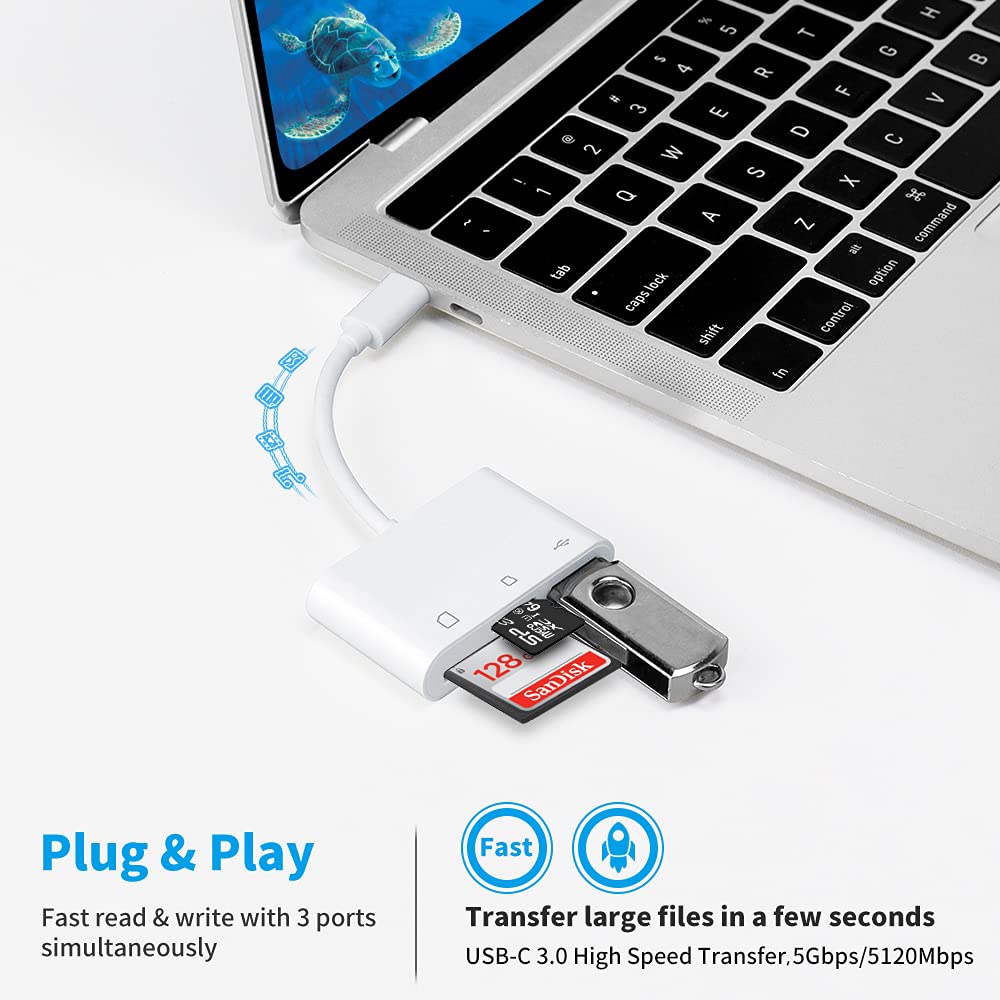 Usb C Sd Card Reader Adapter, Fermoved Type C Micro Sd Tf Card Reader Adapter, 3 In 1 Usb C To Usb Camera Memory Card Reader Ada