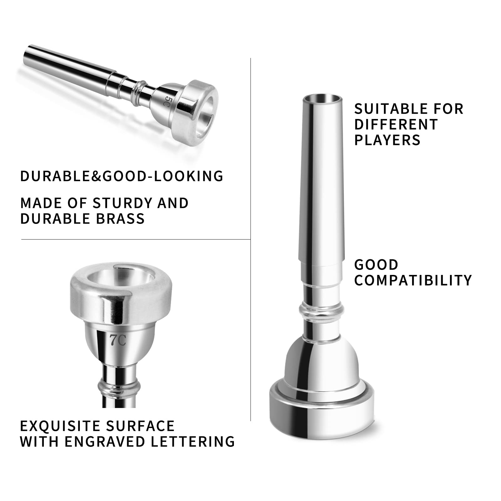 Cheerock 3Pack Trumpet Mouthpiece 3C 5C 7C Trumpet Accessories, Trumpet Mouthpiece Set With Brass Suitable For Beginners And Pro