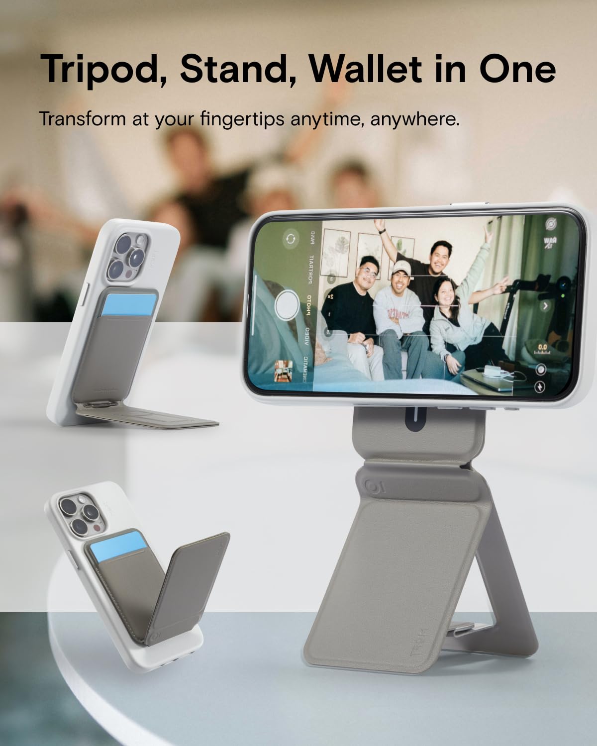 Moft Phone Tripod Wallet, 3 In 1 Phone Stand Magsafe, Nfc-Supported Magnetic Phone Wallet, Movas Vegan Leather Adjustable Card H