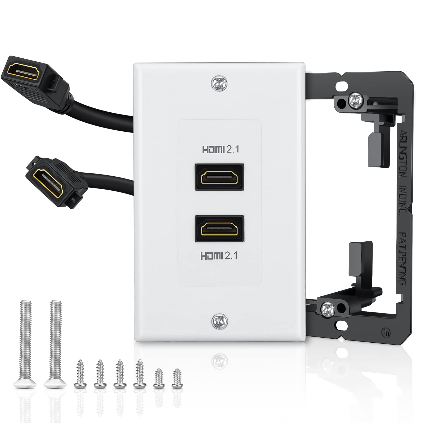 Hdmi 2.1 Wall Plate(2 Port), Electop 8K Hdmi Wall Outlet Pass Through With Low Voltage Metal Mounting Bracket, Supports 8K@60Hz