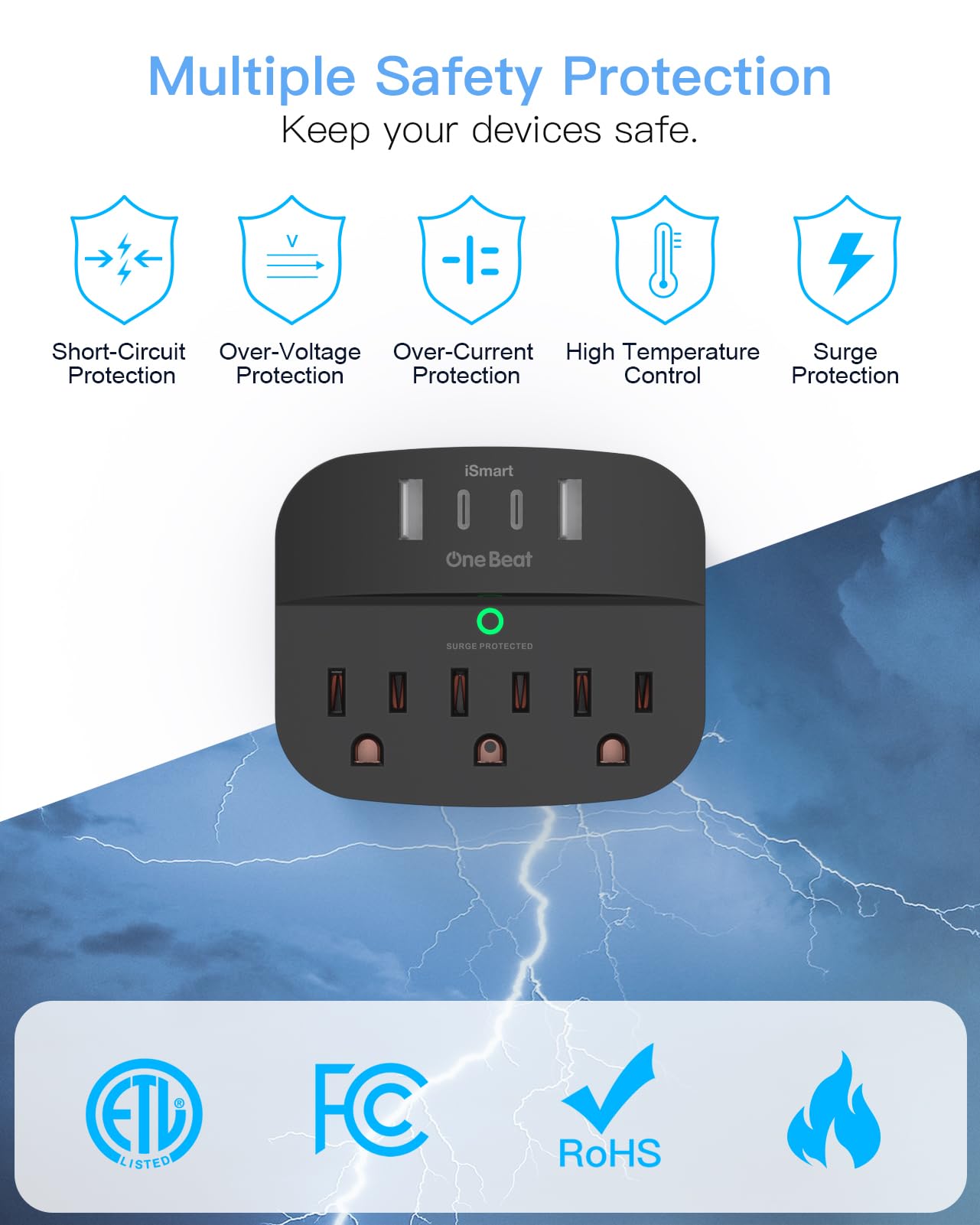 2 Pack Multi Plug Outlet Splitter With Usb, Surge Protector Outlet Extender With 3 Wall Outlets 4 Usb Wall Charger(2 Usb C), 490