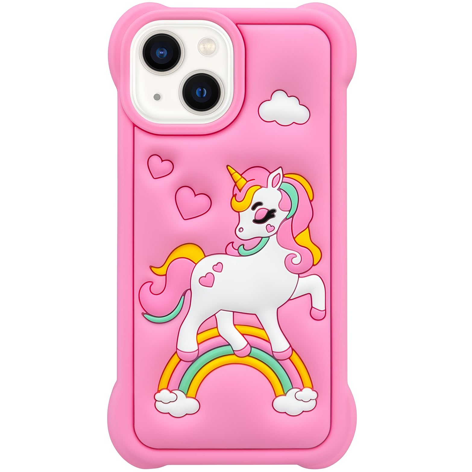 Mouzor Cute Rainbow Unicorn Case Compatible With Iphone 13 Case, Pink Horse Iphone 14 Cases, Iphone 15 Kawaii Animals 3D Cartoon