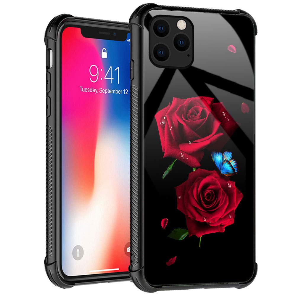 Tnxee Case Compatible With Iphone 12 Case, Butterfly On Red Roses Case For Iphone 12 Pro Cases For Girls Women Case For Iphone 1