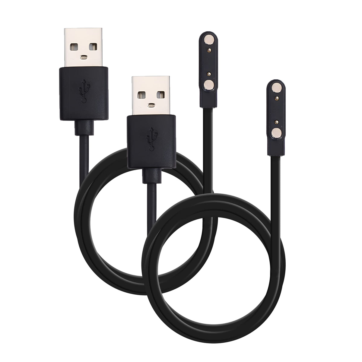 Gearplex Charging Usb Cable (2 Pin Magnetic) For Smart Watch Bluetooth Devices Black (Size- 7.6 Mm- 2 Pack)