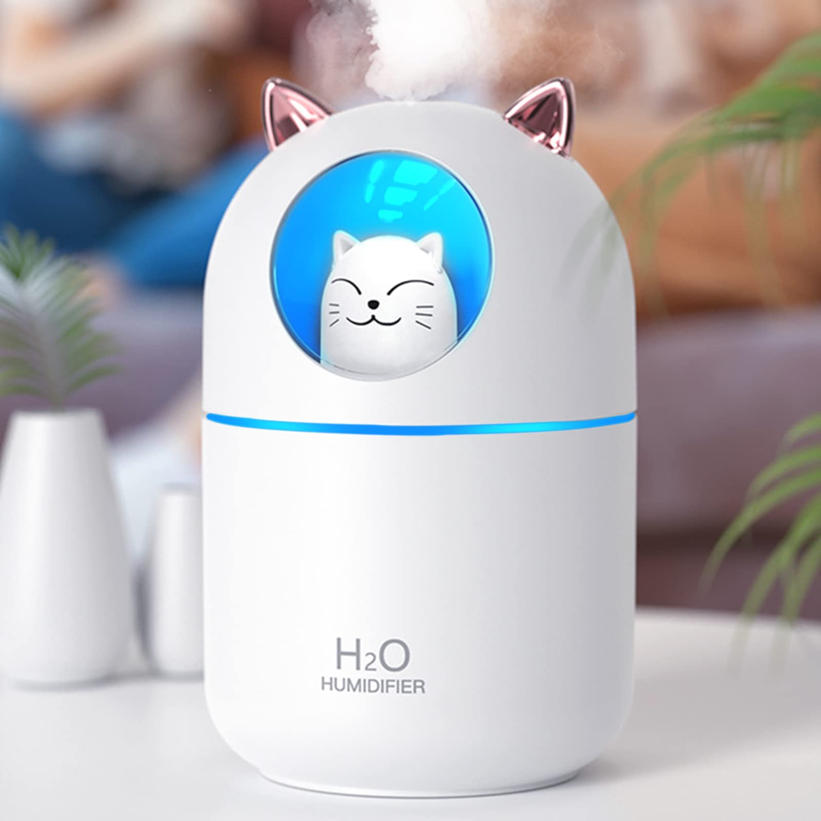 Small Humidifier Cute Portable Cool Mist Humidifier With 6 Pcs Humidifier Sticks 7 Color Night Light Usb Air Humidifier For Bedr