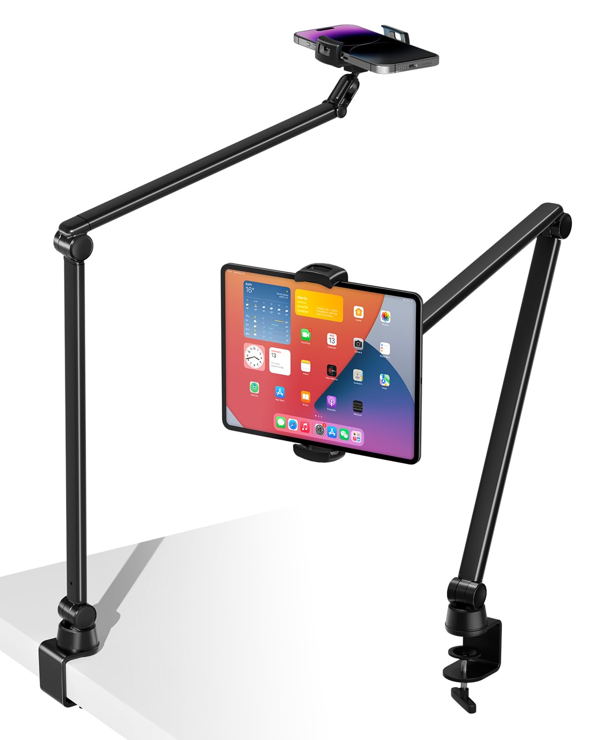 Viozon Overhead Phone Tablet Stand Holder Mount With Flexible Long Arm,3.5''-13'' Devices, Height&Angle Adjustable, Heavy Duty, 