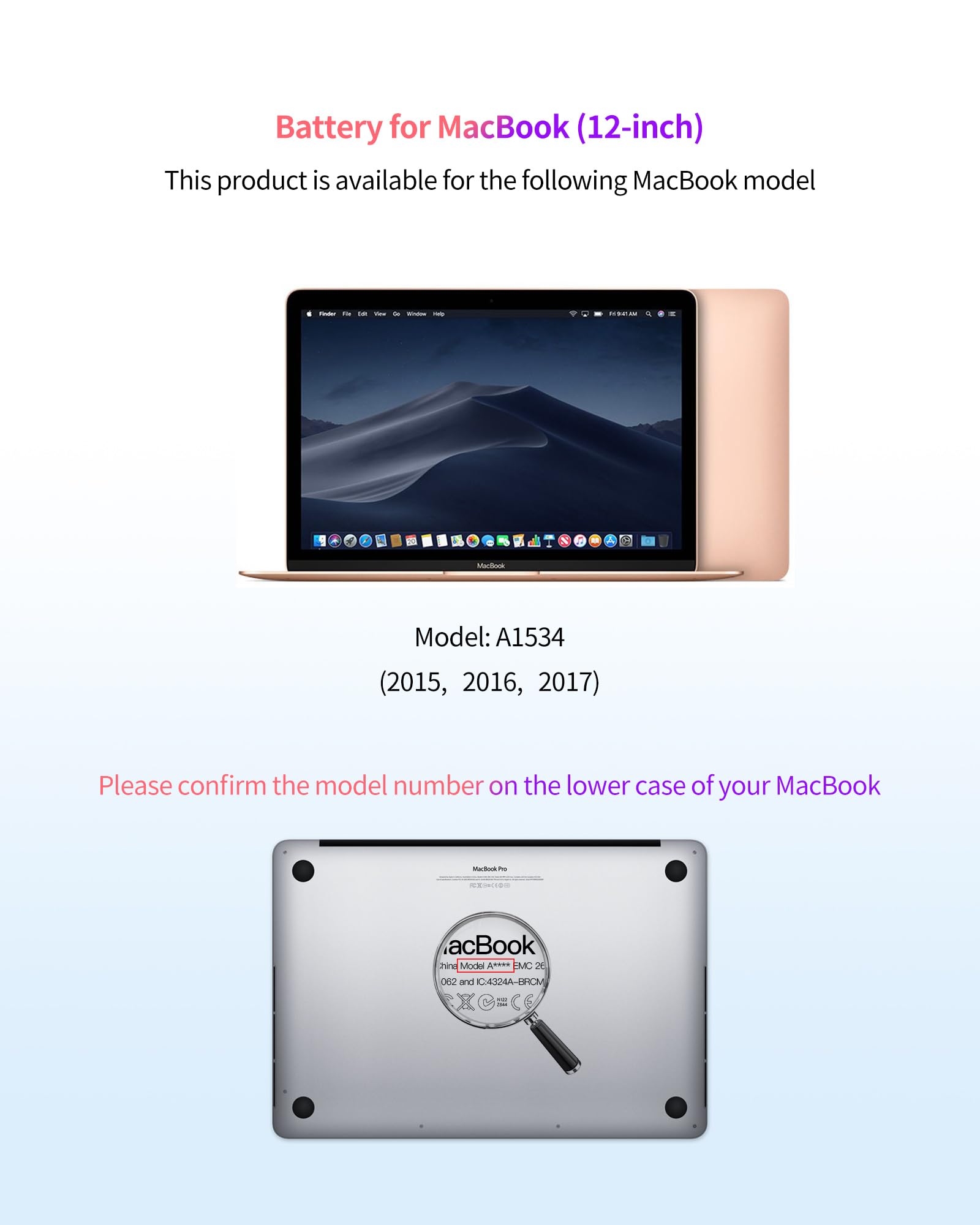 Asmark Battery Replacement For Macbook A1534 (2015, 2016, 2017) 12 Inch A1527/A1705 Battery