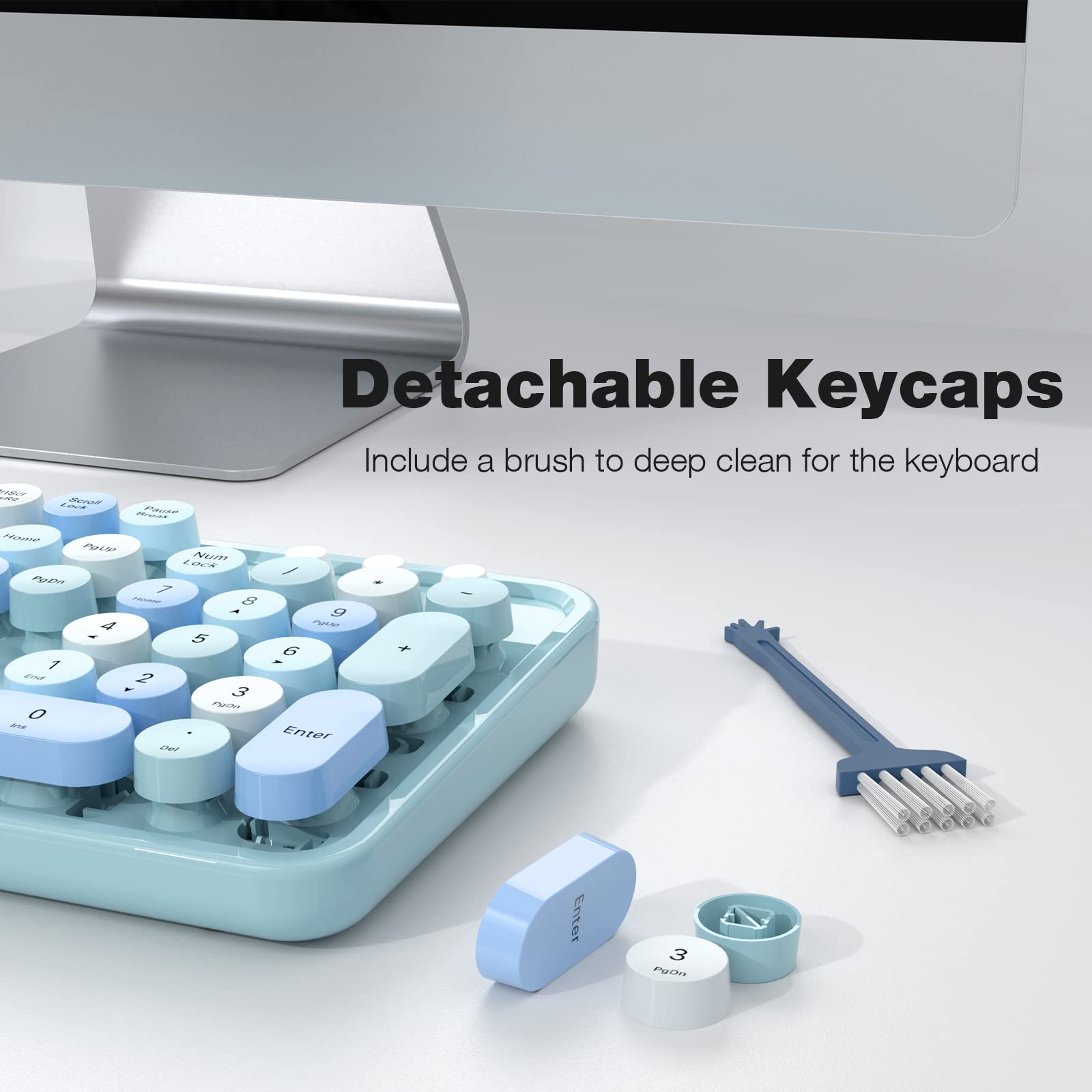 Knowsqt Wireless Keyboard And Mouse Combo, Blue 104 Keys Full Sized 2.4 Ghz Round Keycap Colorful Keyboards, Usb Receiver Plug A