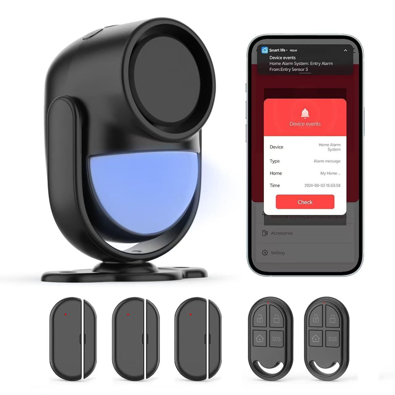 Home Alarm System,2.4G WiFi PIR Motion Sensor Alarm, Wireless DIY Smart Door/Window Alarm for Home Security with Phone APP Alert