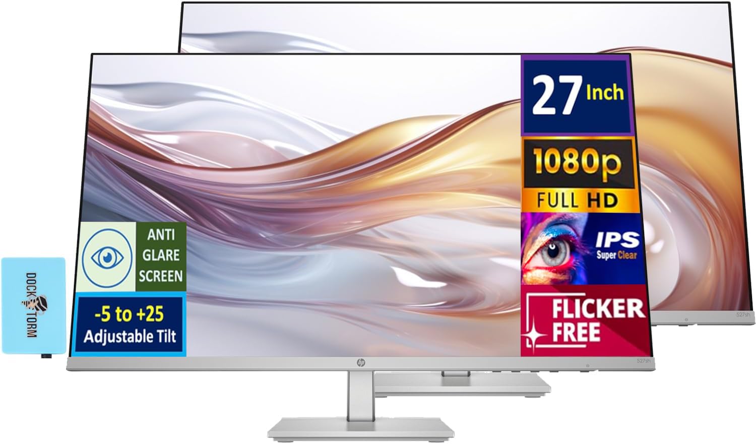 HP 27 (Replaces M27h) 100Hz IPS FHD 99% sRGB Display Monitor, Adjustable Height & Tilt, Flicker Free, Anti-Glare, Low-Blue Light