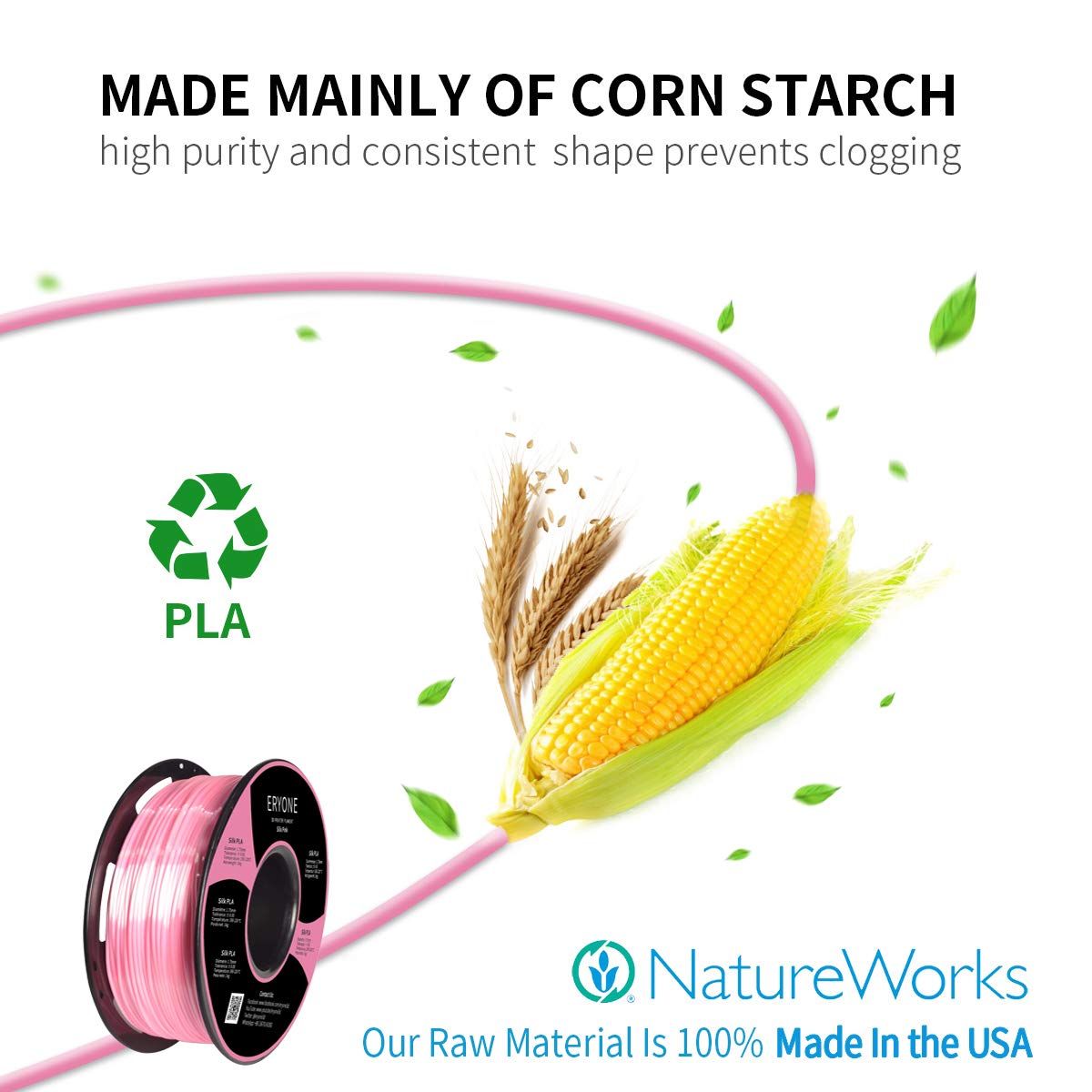 Eryone Silk Pla Filament For 3D Printer, 1.75Mm +/  0.03Mm, 1Kg (2.1Lbs)/Spool, Silk Pink