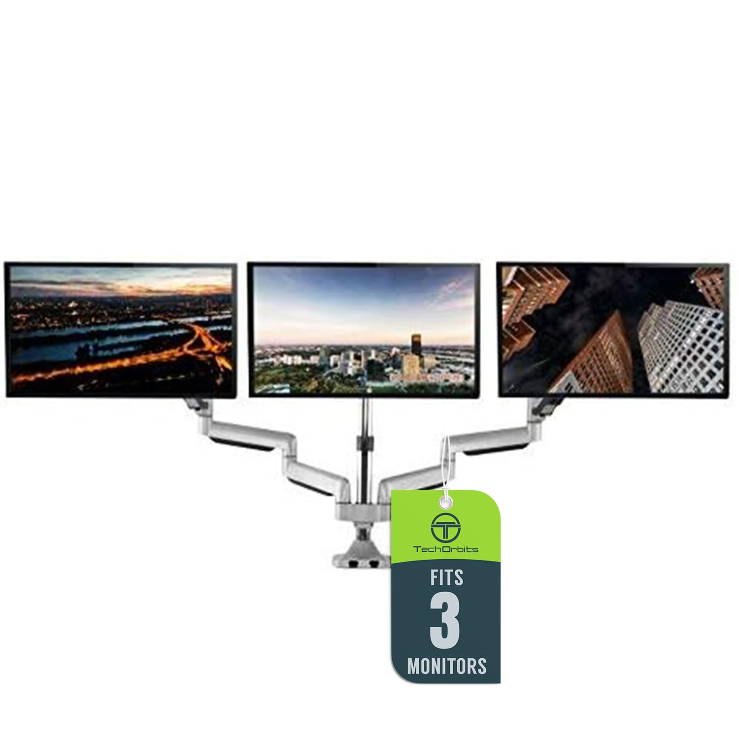 Techorbits Universal Desk Mount For Triple Monitor   Fits Three 13 30' Monitors With Swivel & Clamp