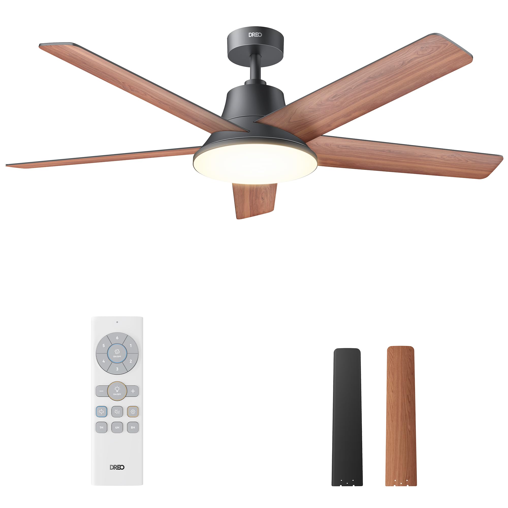 Dreo Ceiling Fans With Lights And Remote, 52 Inch, 6 Speeds, 5 Color Tones Dimmable Led, Quiet Reversible Dc Motor, 8H Timer, Bl
