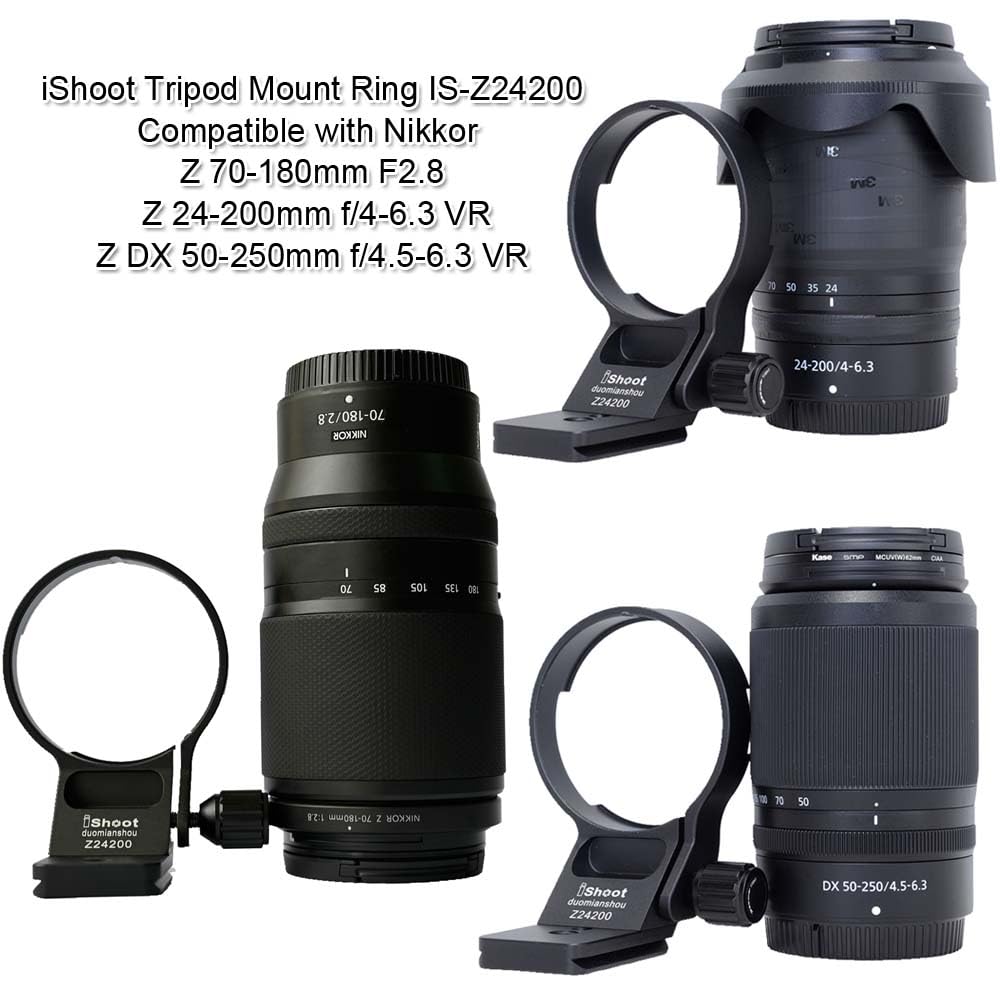 Ishoot Lens Collar Tripod Mount Ring Compatible With Nikon Z 24 200Mm F/4 6.3 Vr, Dx 50 250Mm F/4.5 6.3 Vr & Nikkor Z 70 180Mm F