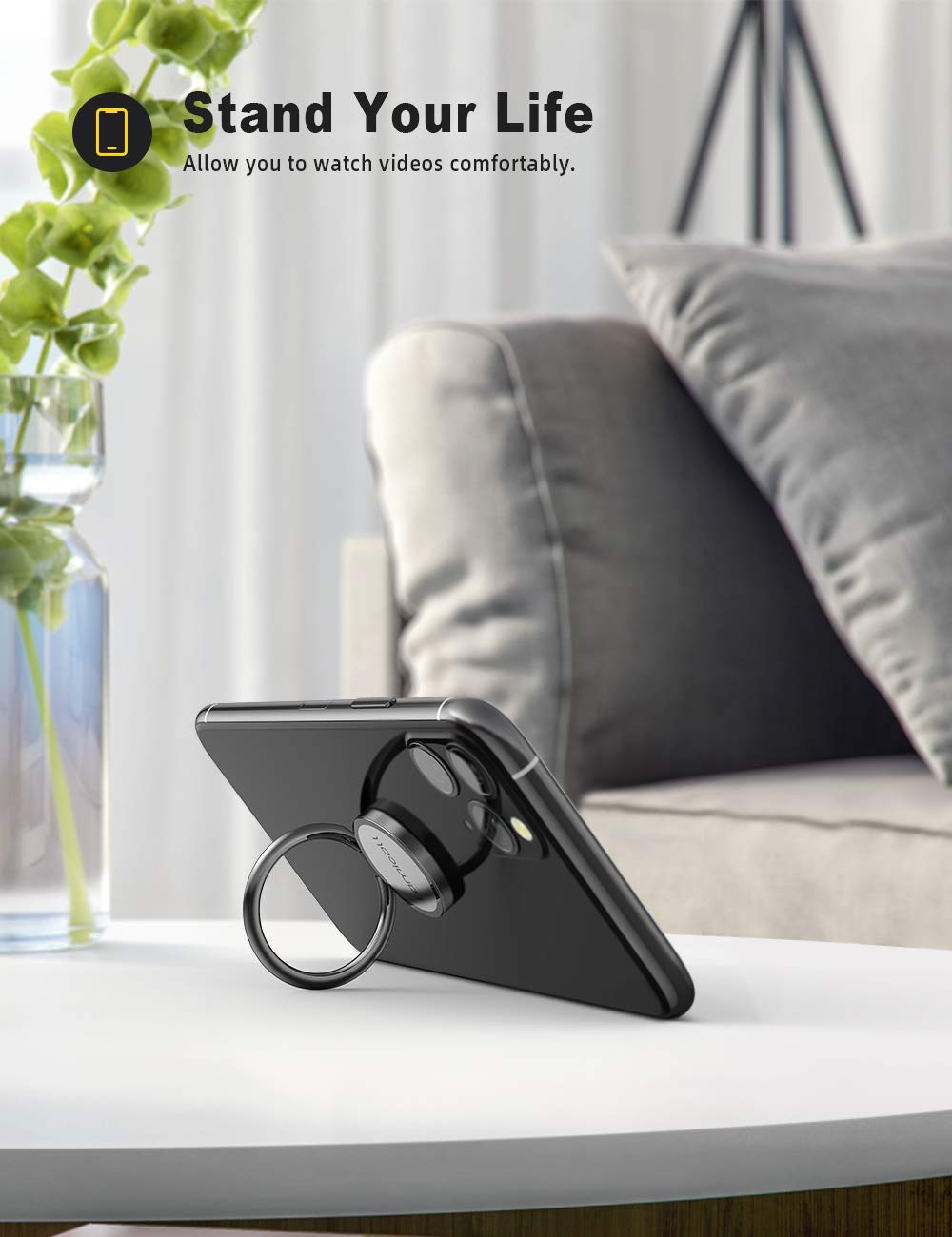 Phone Ring Holder Grip Stand   Lamicall [Matte Surface] [Polished Metal Ring] Finger Grip Kickstand, Work With Magnetic Car Moun