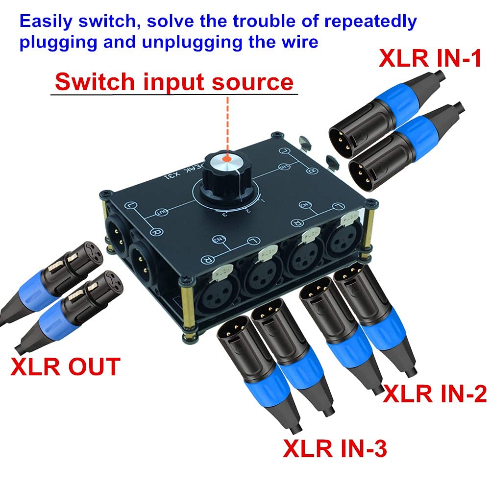 X31 Xlr Balanced Cable Switch Signal Sources Selector 3 In 1 Out Audio Switcher Splitter Box