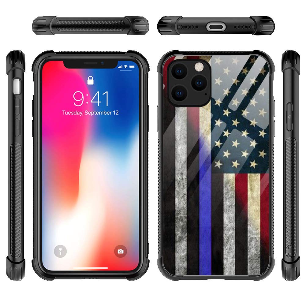 ZHEGAILIAN iPhone 12 12 Pro Phone Case Thin Blue Line American Flag TPU Bumper