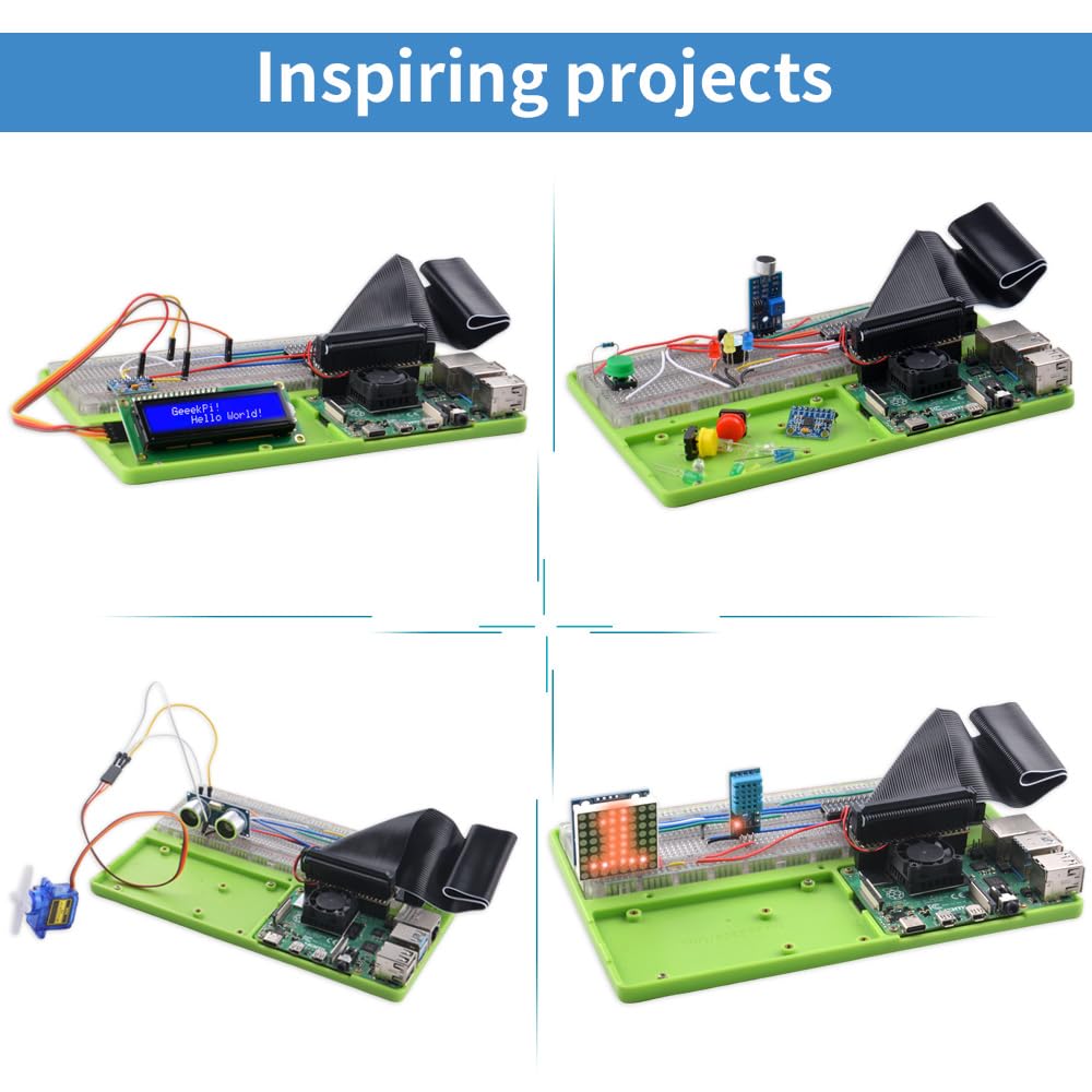 Geeekpi Complete Starter Kit For Raspberry Pi 4B, Python C Java Scratch Code, With 100 Page Tutorial, 16 Projects, 68 Items, Abs