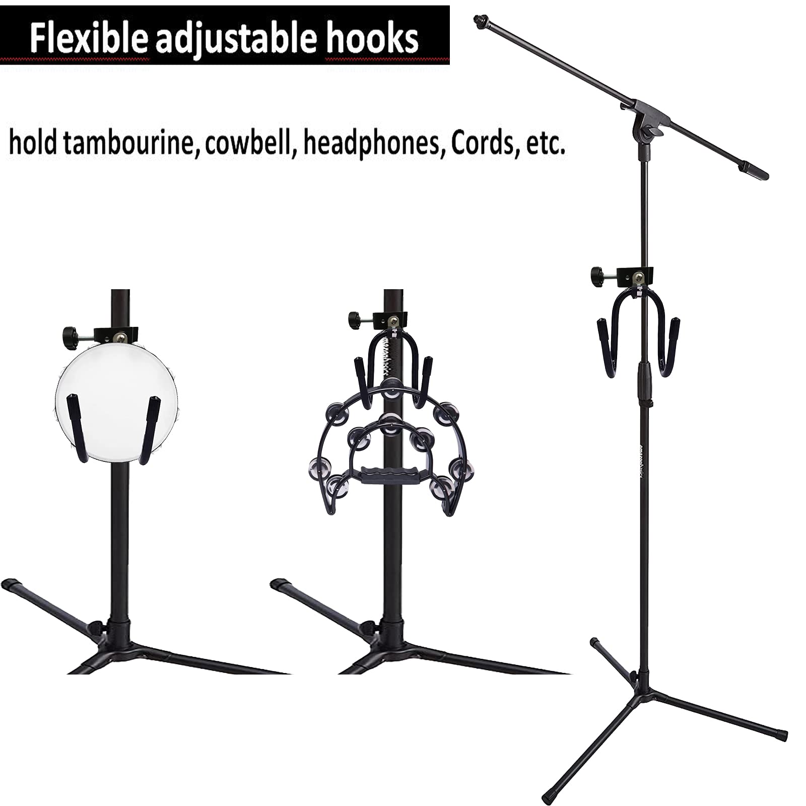 Pmsanzay Universal Hanger Stand - Black Metal, Rubber Pads, Fits 0.4" to 1.5" Tubing, Ideal for Headphones, Tambourines, and C