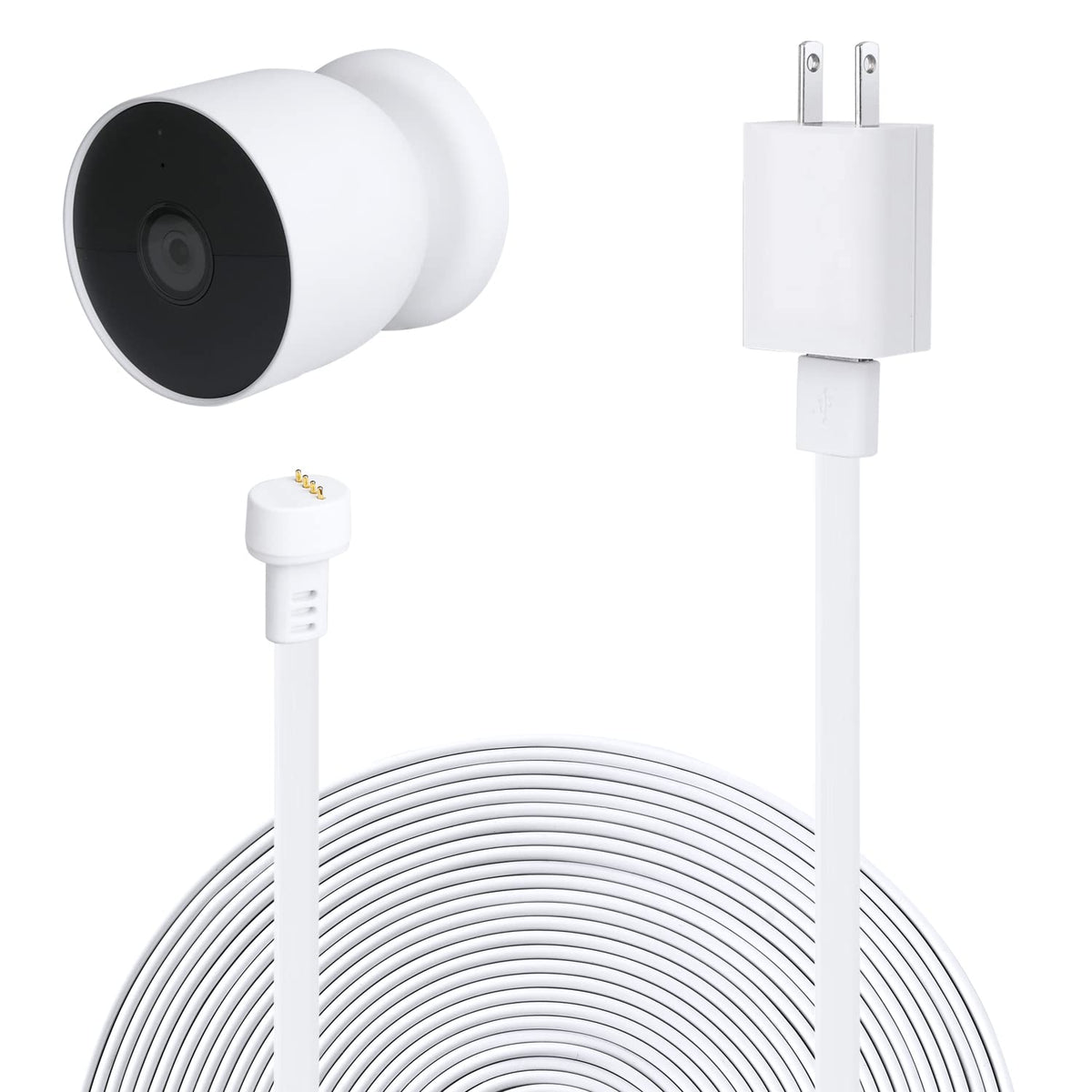 Power Adapter For Google Nest Cam (Battery), With 16.4Ft/5M Weatherproof Charging Cable Continuously Power Your Nest Cam (Batter