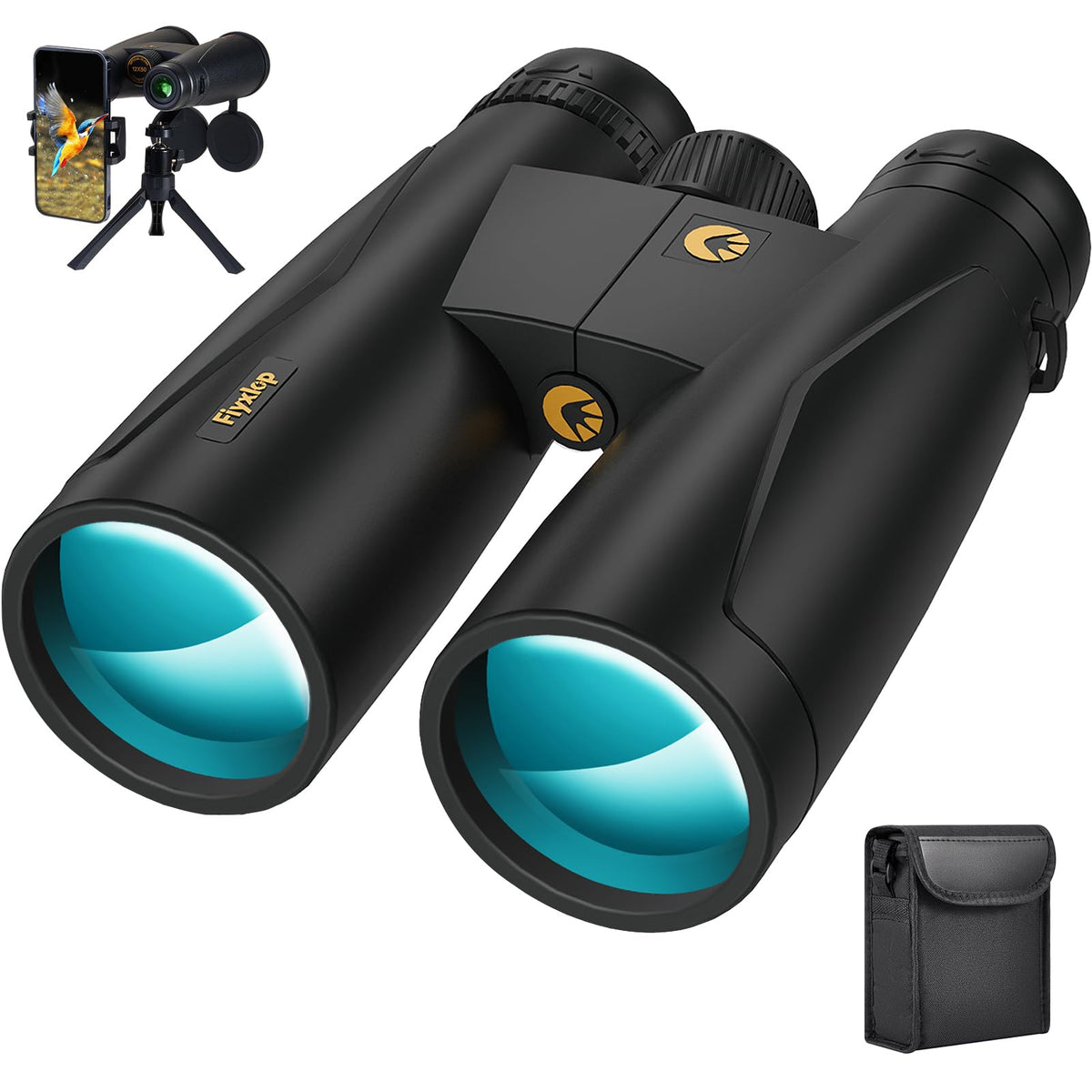 Fiyxlop 12X50 Binoculars For Adults High Powered, Brighter Clearer Hd Binoculars For Bird Watching With Phone Adapter, Waterproo