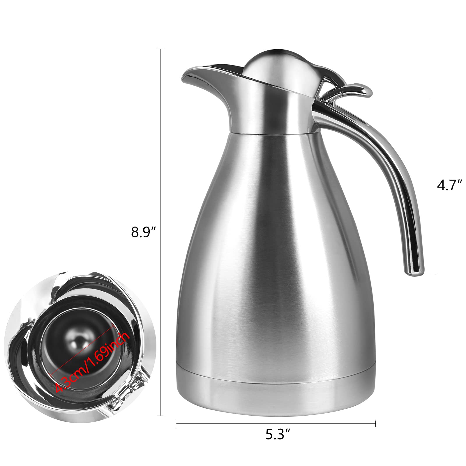 Cabax 34 Oz Food Grade Stainless Steel Thermal Carafe/Double Walled Vacuum Insulated Coffee Pot With Press Button Top, 12+ Hrs H