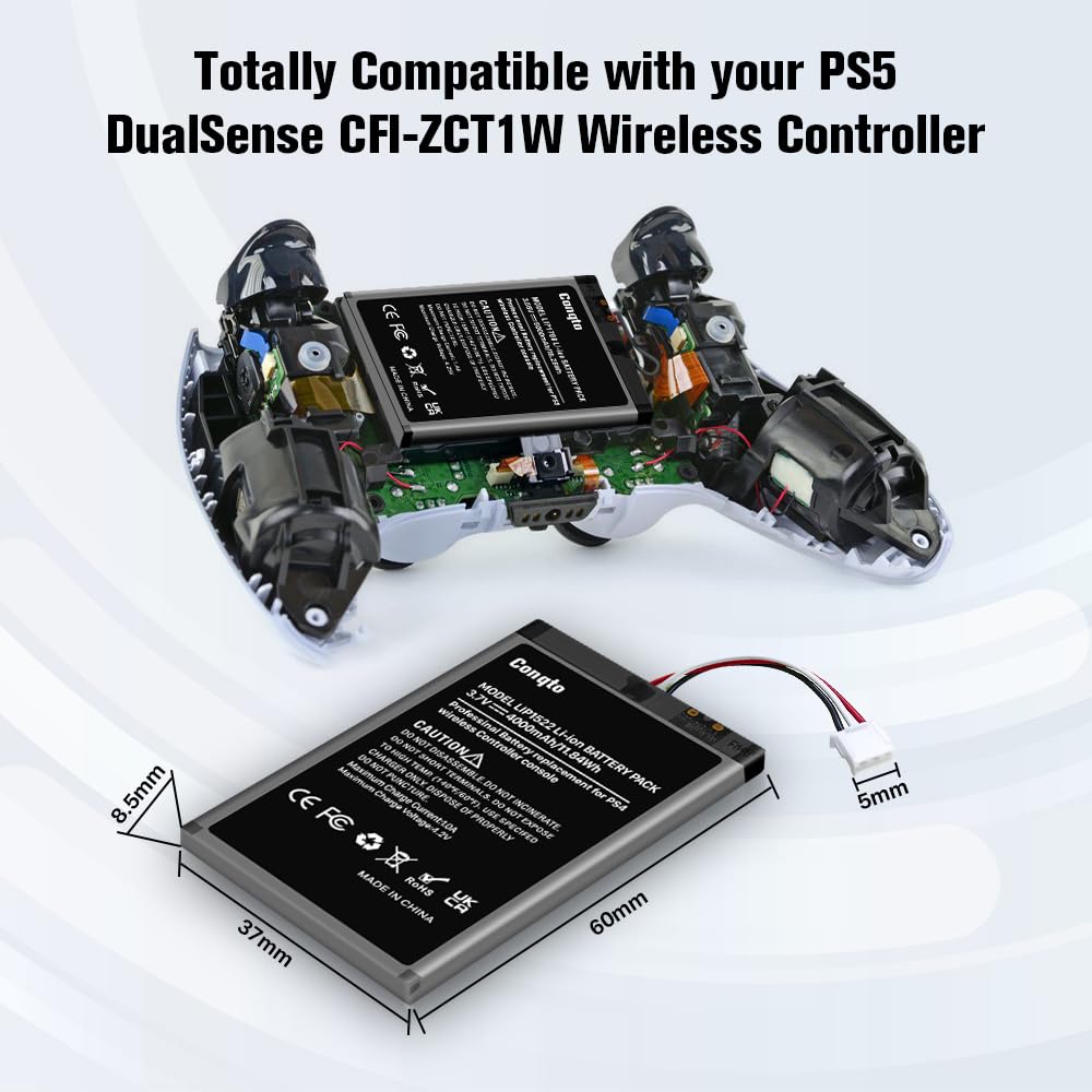 Conqto (2 Pack) 5000mAh Battery for PS5 Controller, High Capacity Replacement for DualSense CFI-ZCT1W with Repair Tool Kit