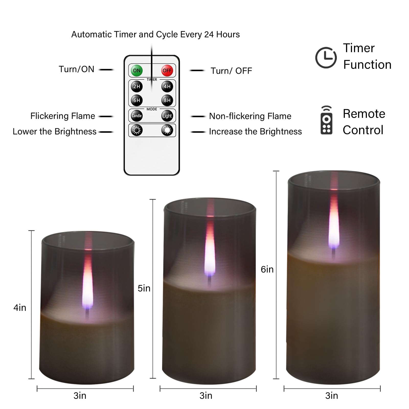 Sasigeiaa 3Pack Flameless Candles, Led Candles, Flameless Candle With Remote Control,With Timer 2/4/6/8H,Flickering Flameless Ca