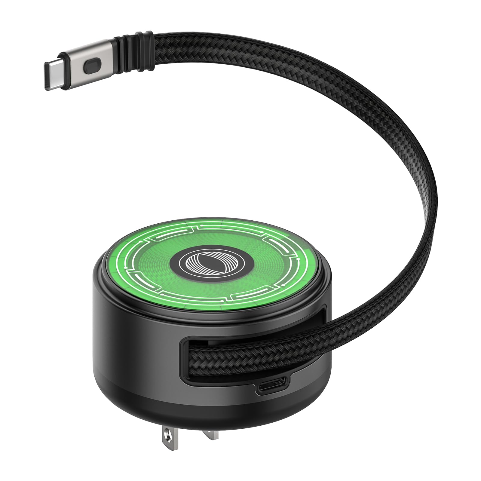 MFish 65W GaN USB C Charger with Retractable Cable, Qi2 Wireless Charger