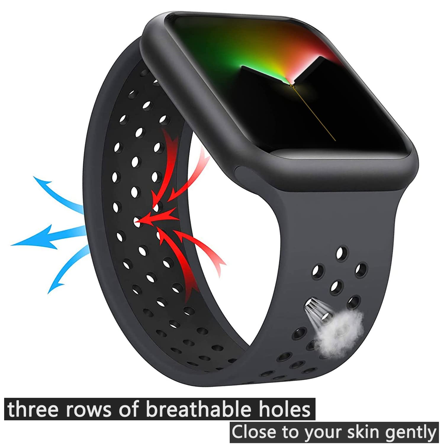 Almnvo Sport Silicone Solo Loop Bands For Apple Watch Band 38Mm 41Mm 40Mm,Breathable Wristband,Replacement Strap No Clasp For Iw