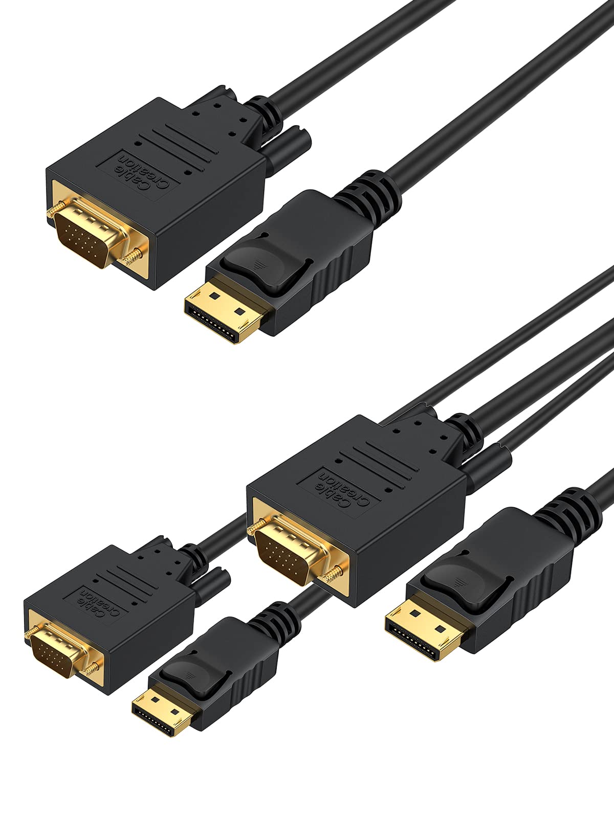 Cablecreation Displayport To Vga Adapter 6 Ft, [3 Pack] Displayport To Vga Cable Gold Plated 1080P@60Hz, Dp Male To Vga Male Cab