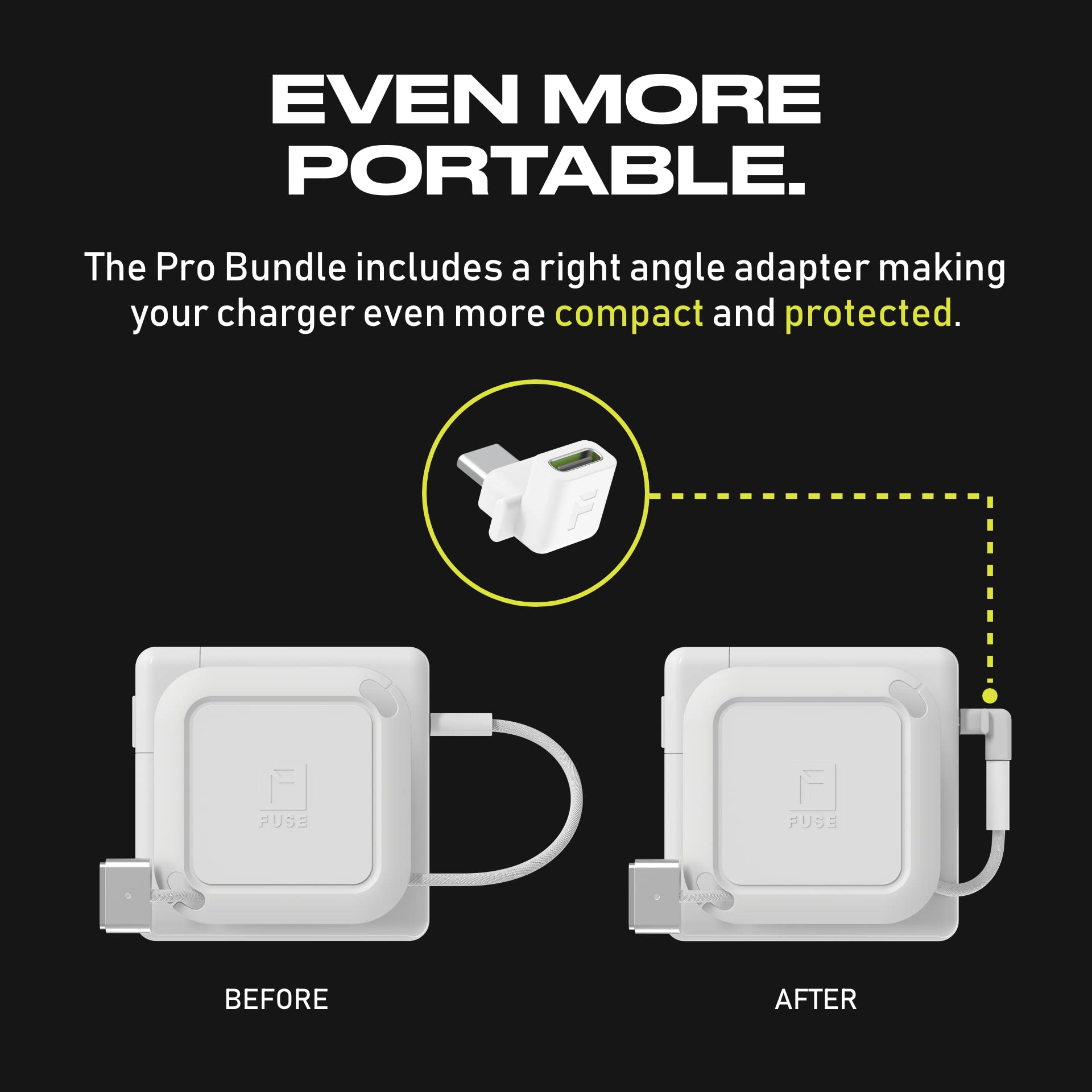 Fuse Reel The Side Kick Collapsible Charger Organizer With Usb C Right Angle Adapter Compatible With Macbook And Pc Charging Cords And Adapter Cable Management Best Computer Winder (White W/Adapter)