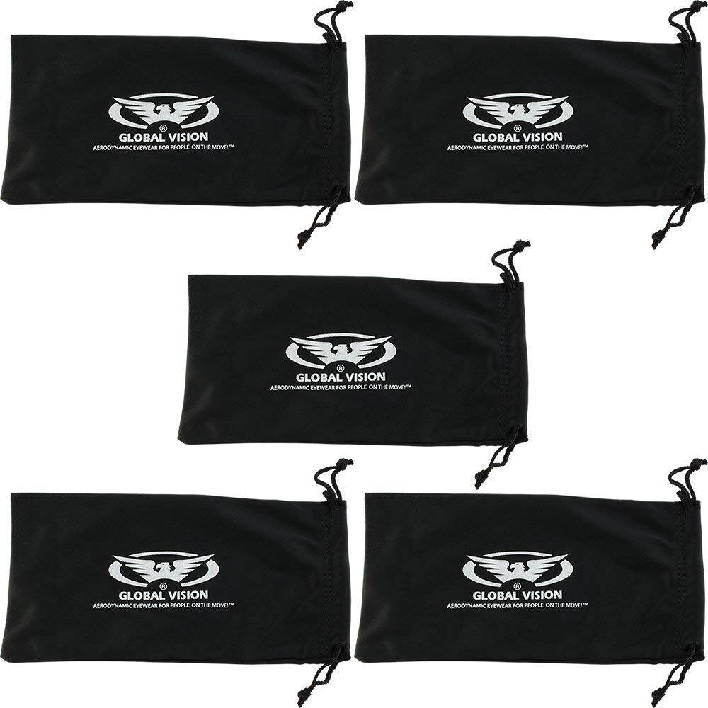 Global Vision 5 Large 4 1/4'' X 8 1/2'' Black Micro Fiber Bags For Sunglasses Goggles Cell Phone Carrying Pouch Case Sleeve