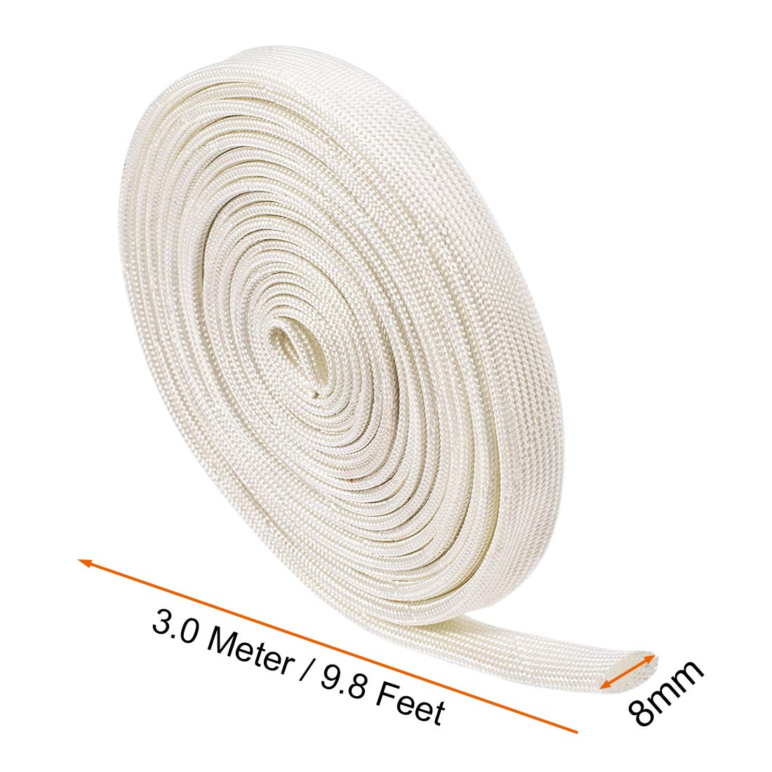 Uxcell Insulation Braid Sleeving, 9.8Ft 8Mm High Temp Fiberglass Sleeve White