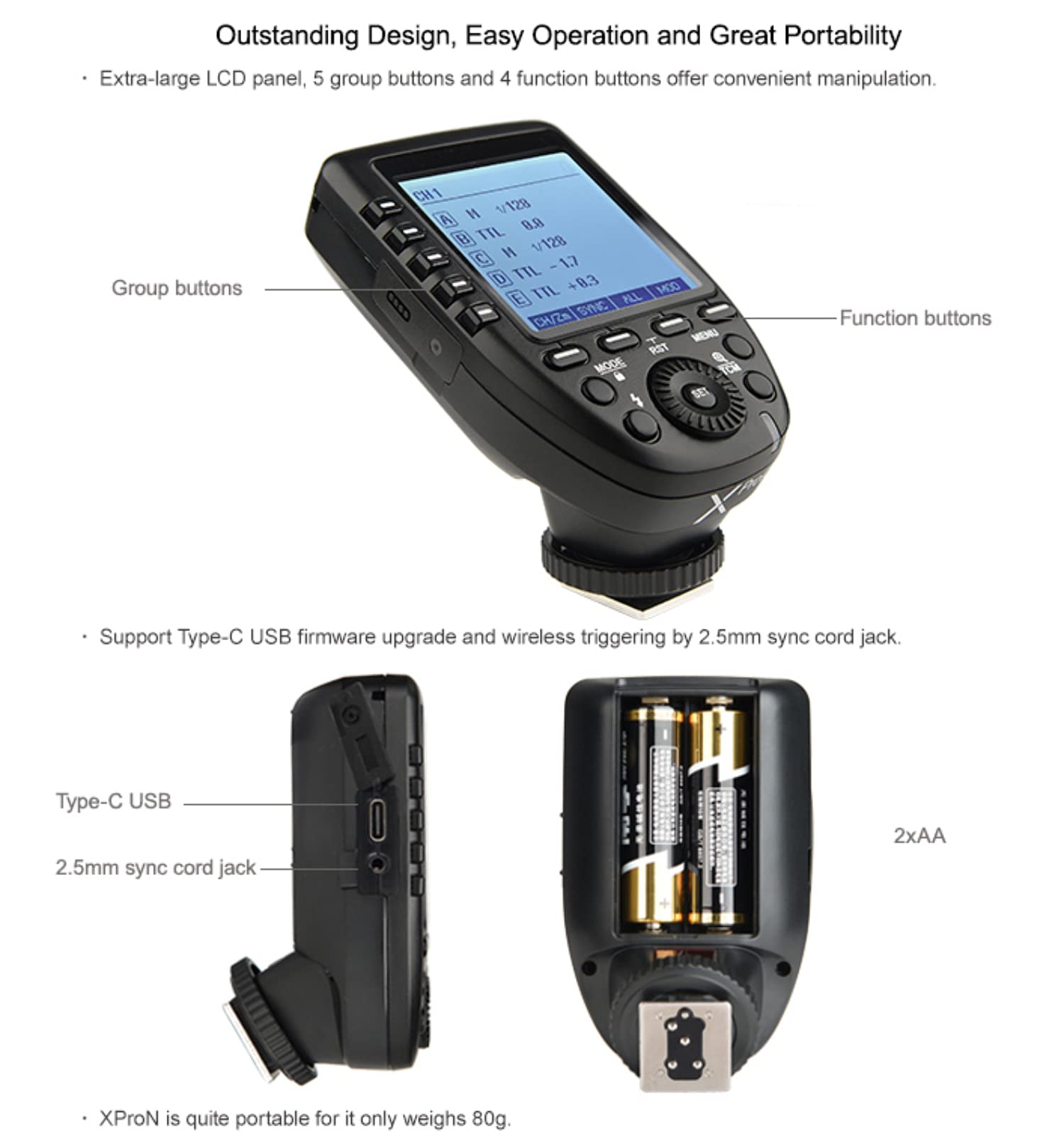Godox Xpro N Ttl Wireless Flash Trigger For Nikon, Support 1/8000S Hss, 5 Dedicated Groups Buttons, Large Dot Matrix Lcd Display