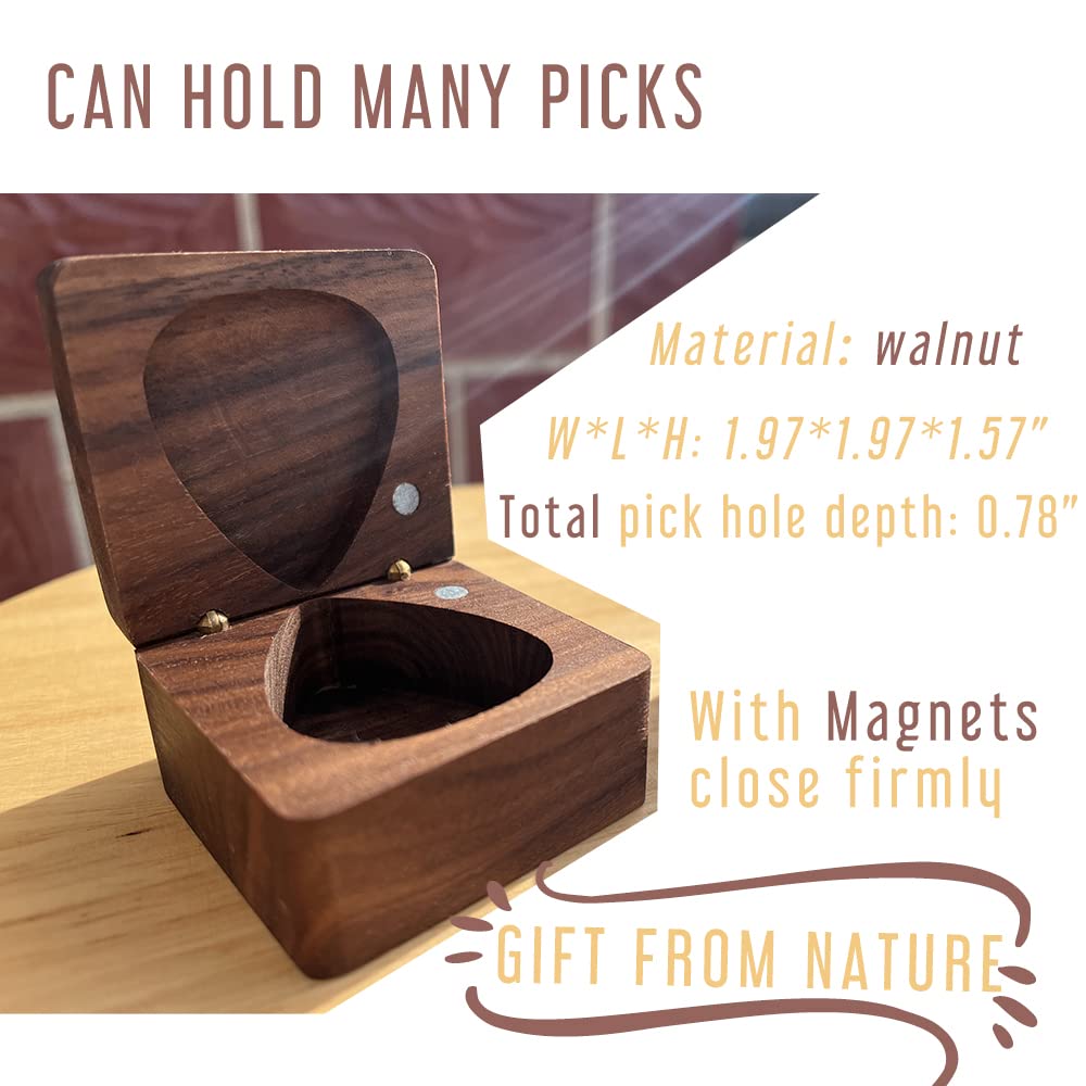 Llerra Walnut Guitar Pick Storage Box, Can Hold Many Picks, I Pick You Always And Forever, Guitar Gifts For Boyfriend Husband, 1