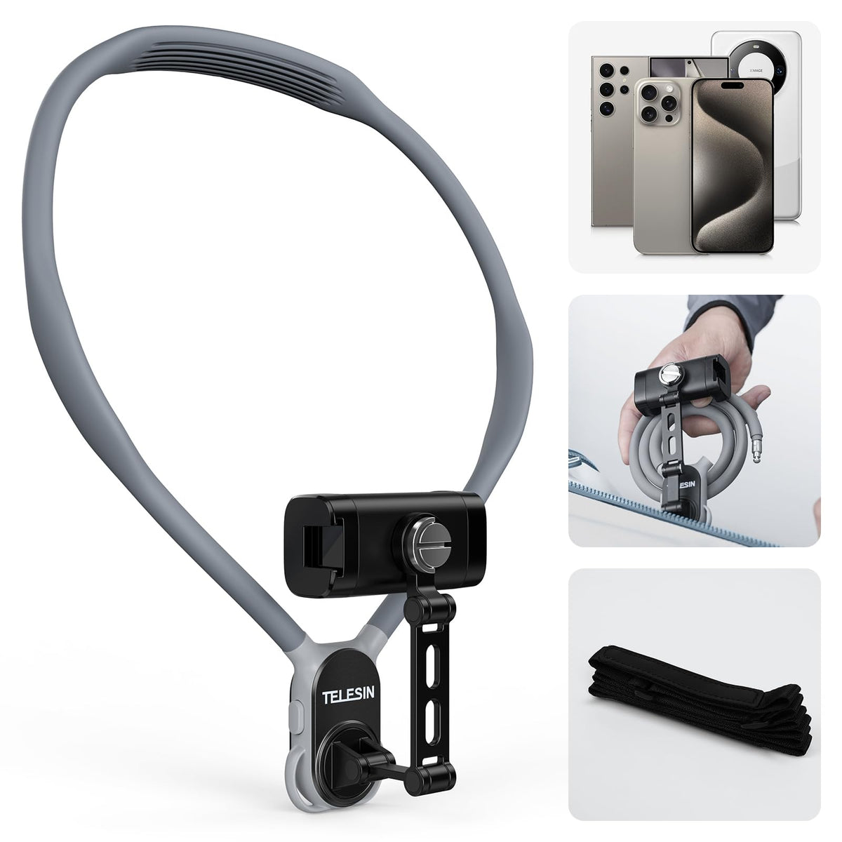 Telesin Neck Phone Holder Pov/Vlog Neck Mount For Phones With Phone Clip, Hands Free Phone Neck Holder W Chest Strap Neck Selfie