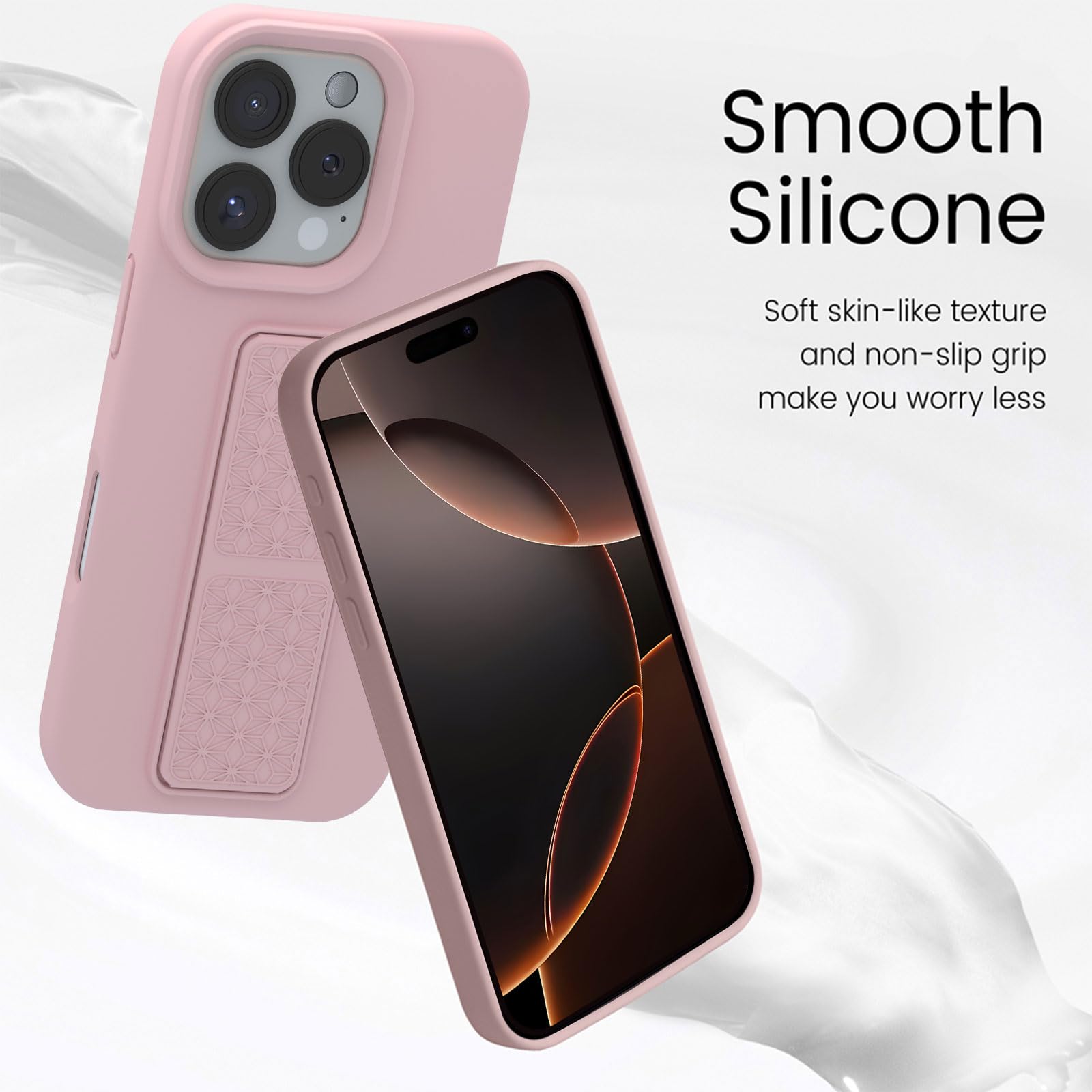 Laudtec Silicone Kickstand Case Compatible With Iphone 16 Pro Max Case Vertical And Horizontal Stand Hand Strap Metal Kickstand,