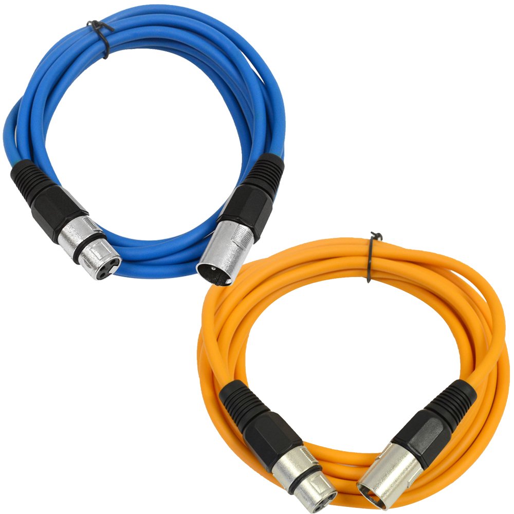Seismic Audio - Saxlx-6-2 Pack Of 6' Xlr Male To Xlr Female Patch Cables - Balanced - 6 Foot Patch Cord - Blue And Orange