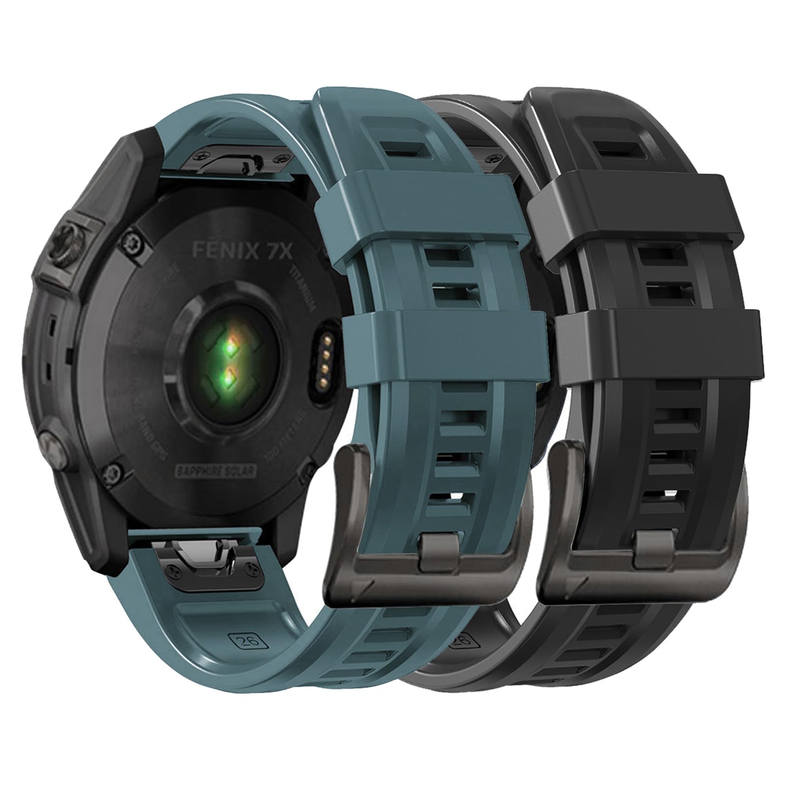 Threeeggs 26mm Quickfit Watch Band for Garmin Fenix 7X 6X 5X, Silicone Bands Strap for Fenix 8 51mm, Fenix 3/3 Sapphire, Descent