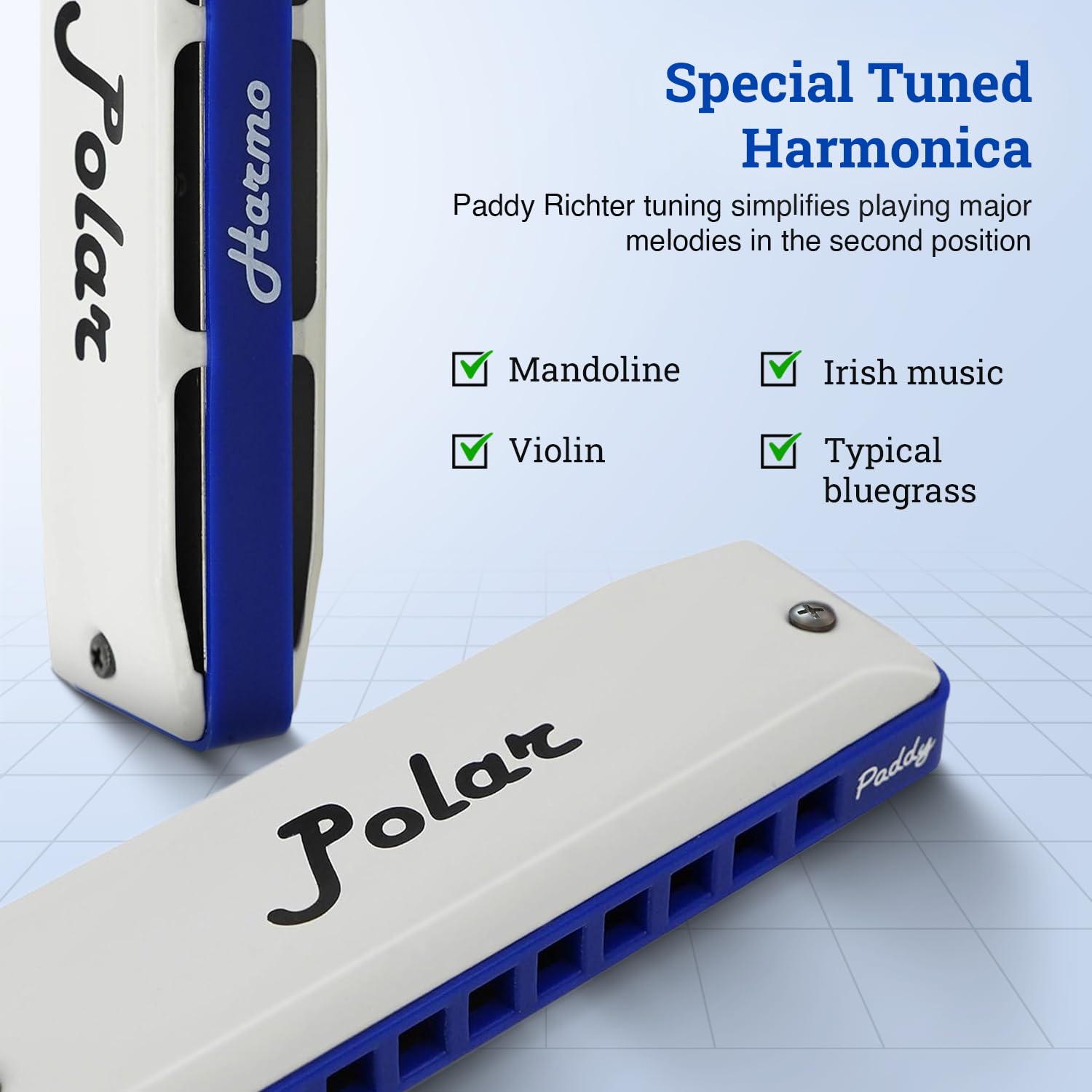 Harmo Polar Diatonic Harmonica Key Of A, Paddy Richter Tuning - Specialized For Irish, Bluegrass, Celtic, And Folk Music, Mouth