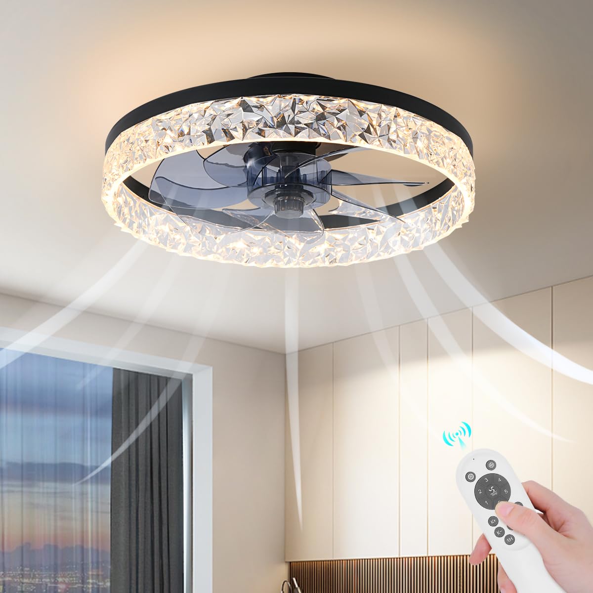 Ahawill Ceiling Fan With Light, 15.7'' Flush Mount Ceiling Fan, Dimmable, Reversible, Noiseless, Small Ceiling Fans For Bedroom,