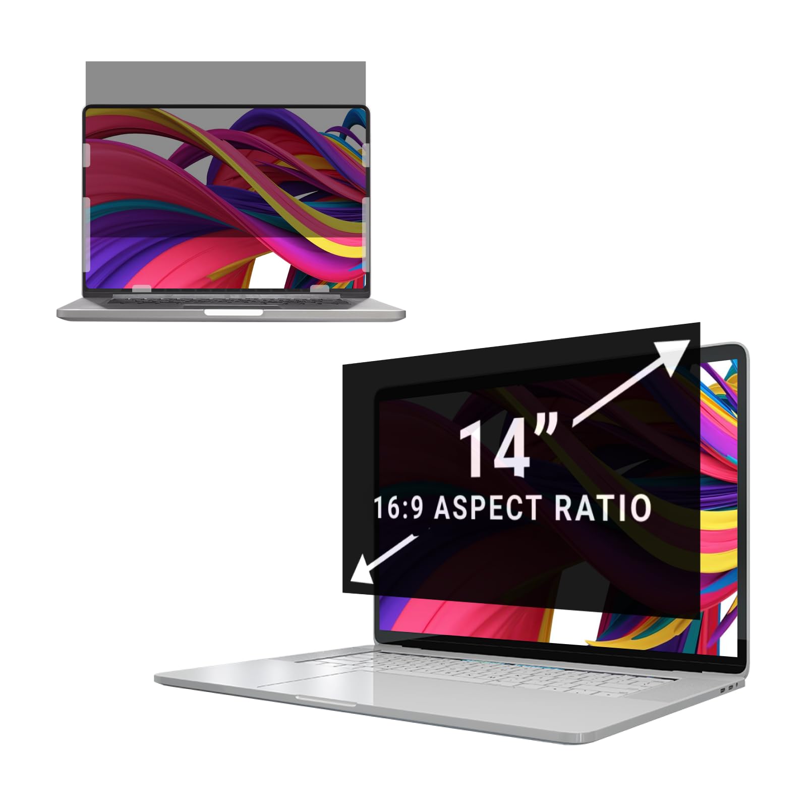 Zcazy 14 Inch Laptop Privacy Screen Protector, 16:9 Aspect Removable Anti Glare Blue Light Filter Protector   Scratch Resistant 