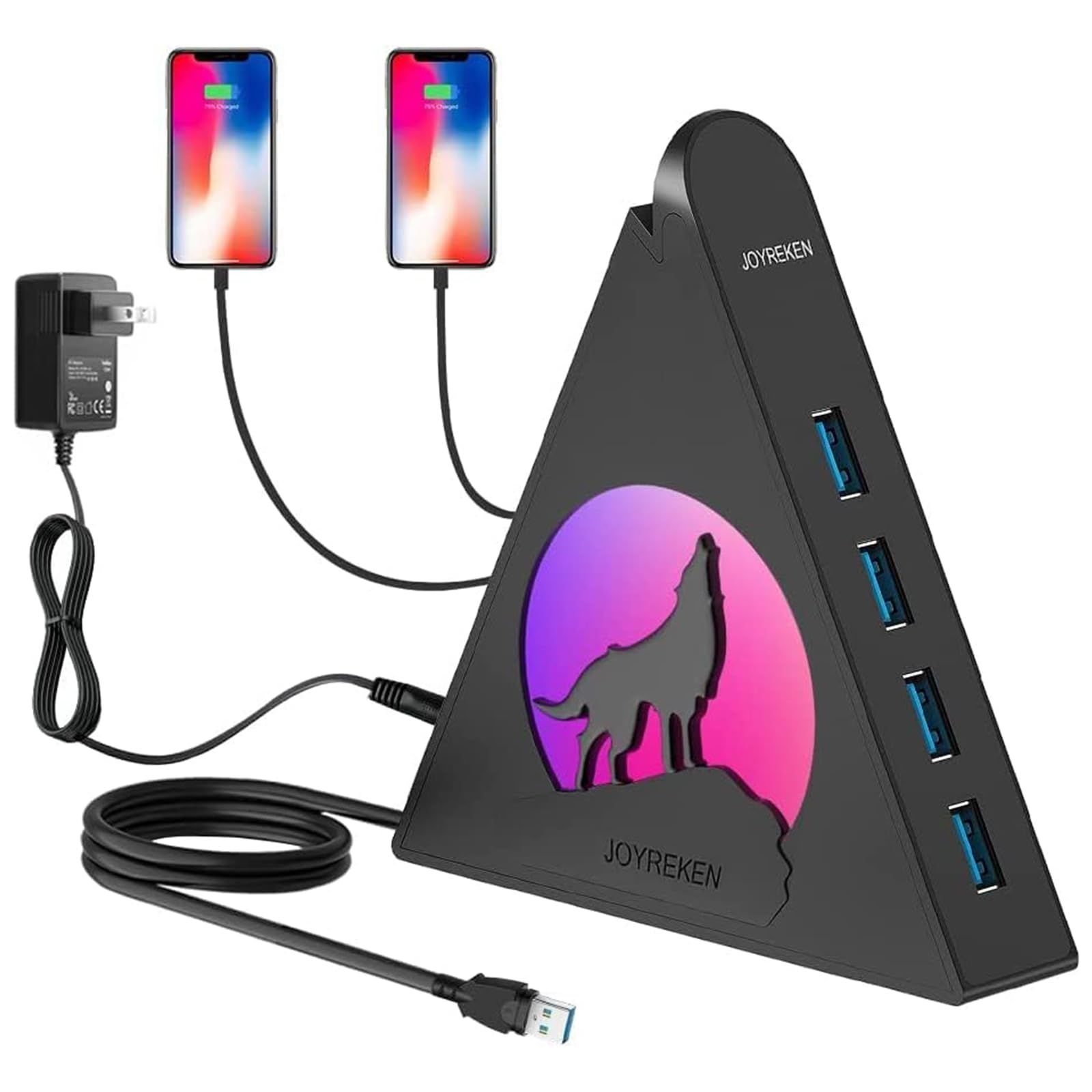 Powered Usb Hub 3.0, Joyreken Usb Hub With 4 Usb 3.0 Data Ports And 2 Usb Smart Charging Port, Usb Hub Tower Usb Hub 3.0 Powered With 12V/4A Power Adapter For Mac Pc Laptop Usb Flash Drives