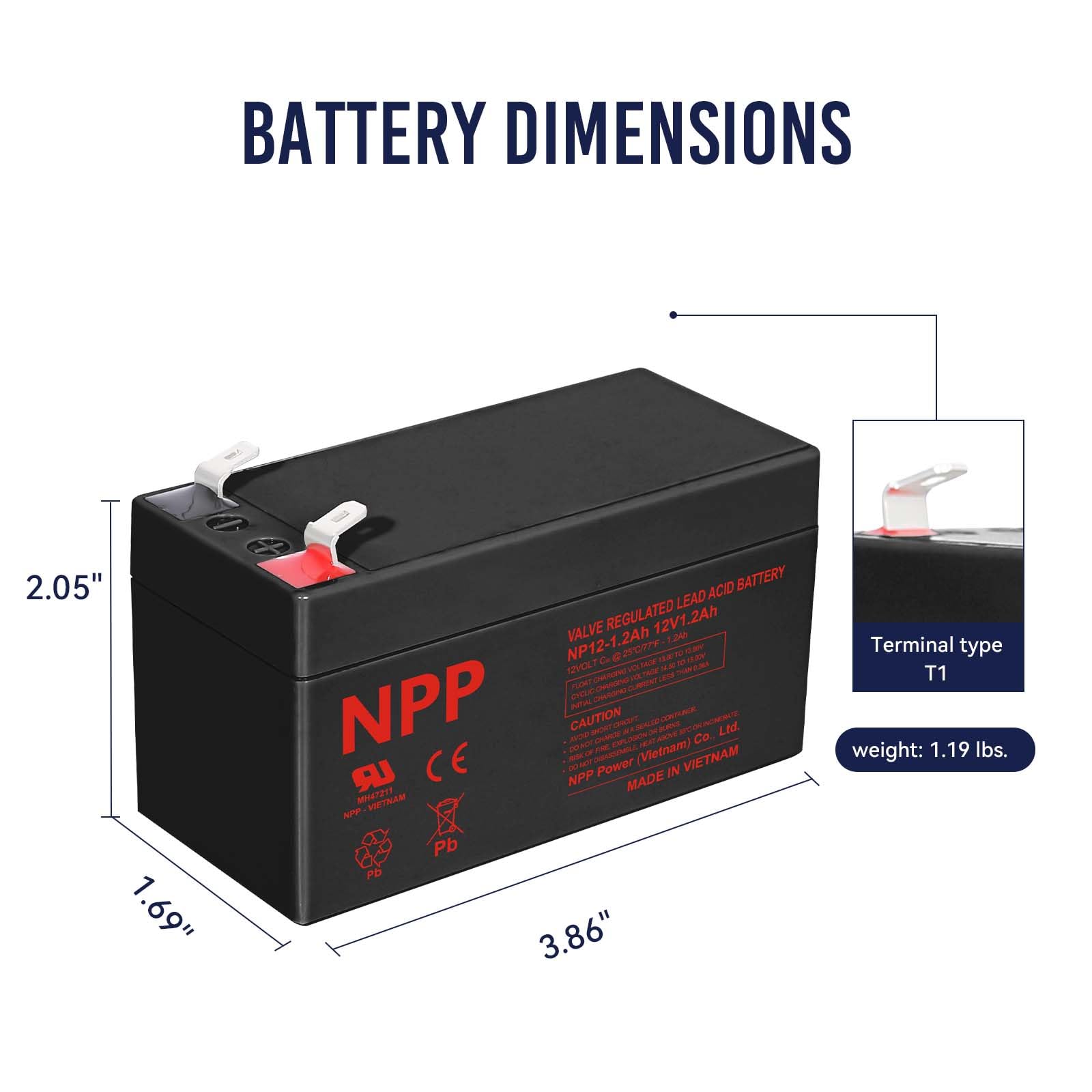 Npp Np12-2.6Ah 12V 2.6Ah Rechargeable Sla Battery For Audio Security Alarm Ssystem, Elevator Emergency Lighting, Camping Lamp, B