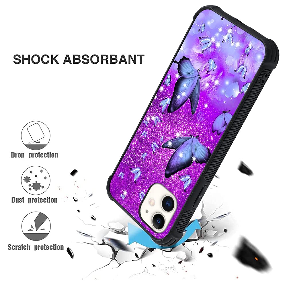 Ziye Designed For Iphone 11 Case Purple Butterfly Hard Lanyard Case With Phone Ring Holder,Full Body Protection Shockproof Drop