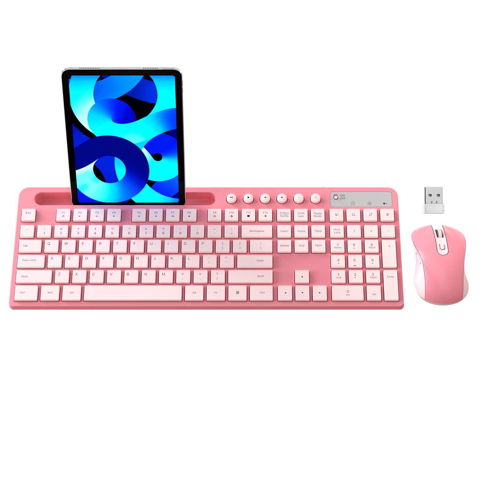 Wireless Keyboard And Mouse Combo, Marvo 2.4G Ergonomic Wireless Computer Keyboard With Phone Tablet Holder, Silent Mouse With 6 Button, Compatible With Macbook, Windows (Sakura Pink)